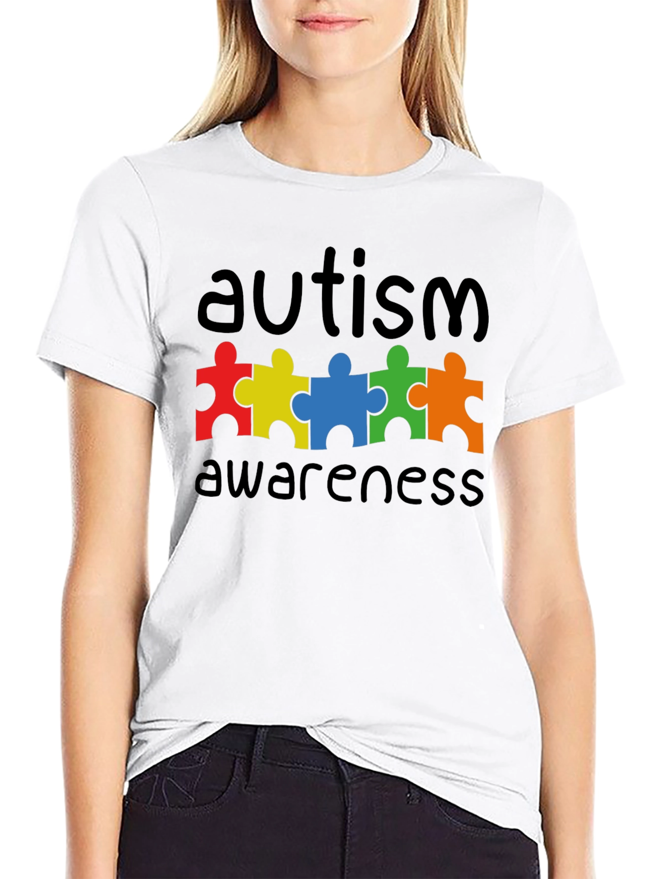 Black Autism Awareness Puzzle Piece Graphic T-Shirt view 9