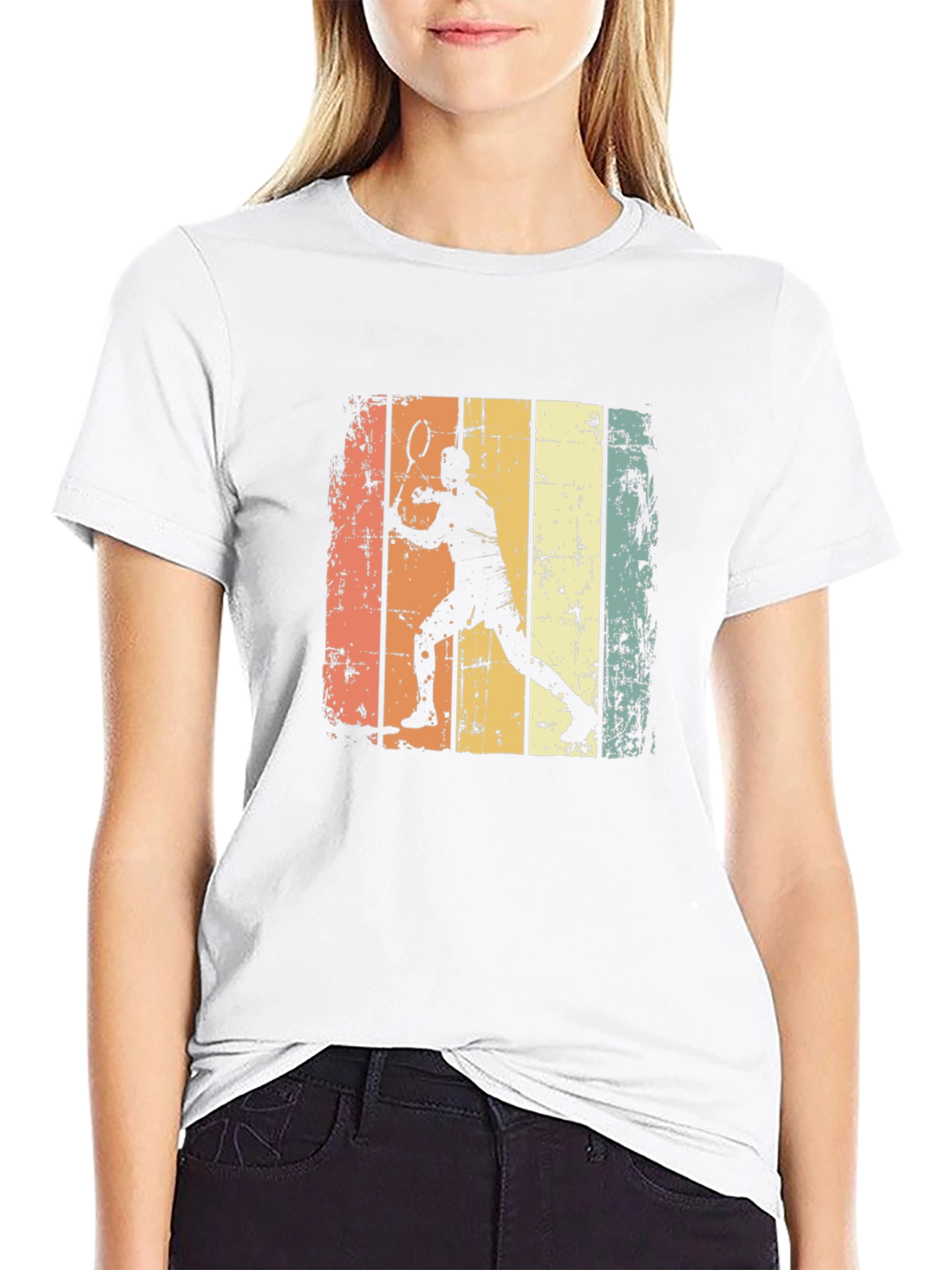 Black Retro Badminton Player Graphic Tee view 9