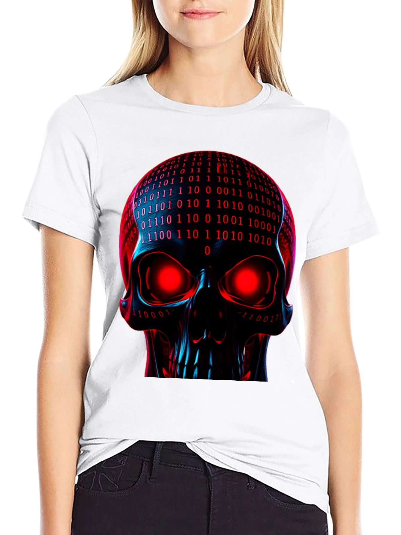 Black Cyber Skull Graphic Tee - Binary Code Skull view 9