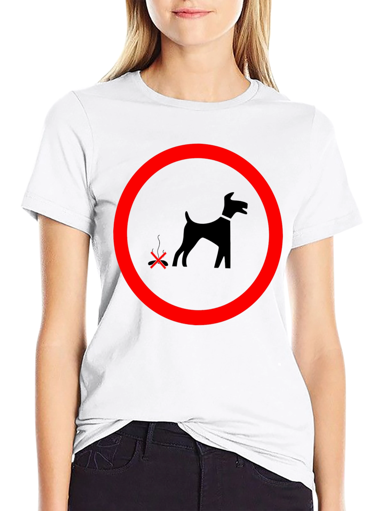 Black Funny No Dog Pooping T-Shirt view 9