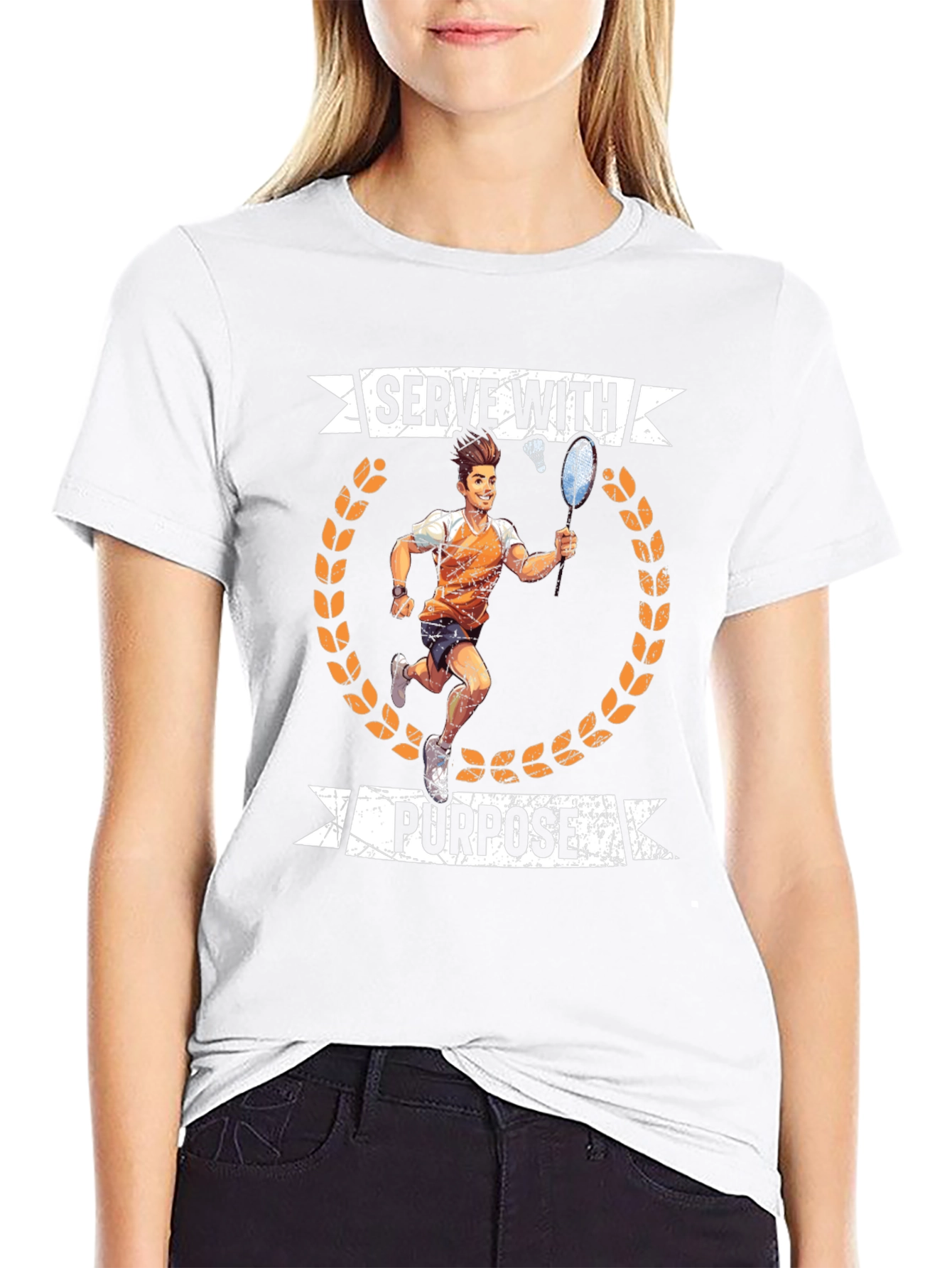 Black Serve With Purpose Badminton Graphic T-Shirt view 9