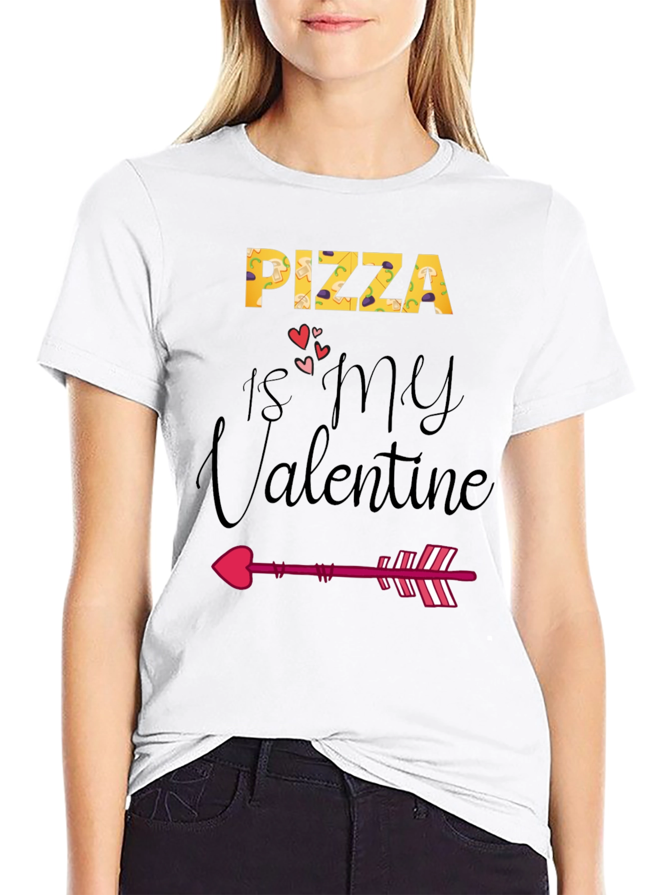 Black Pizza is My Valentine Graphic T-Shirt view 9