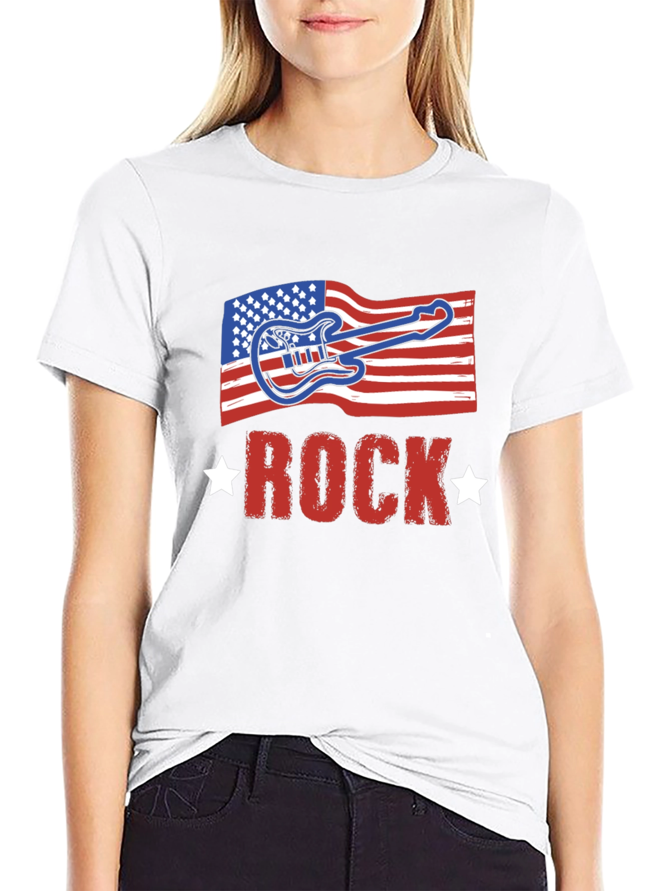 Black American Flag Rock Guitar Black T-Shirt view 9
