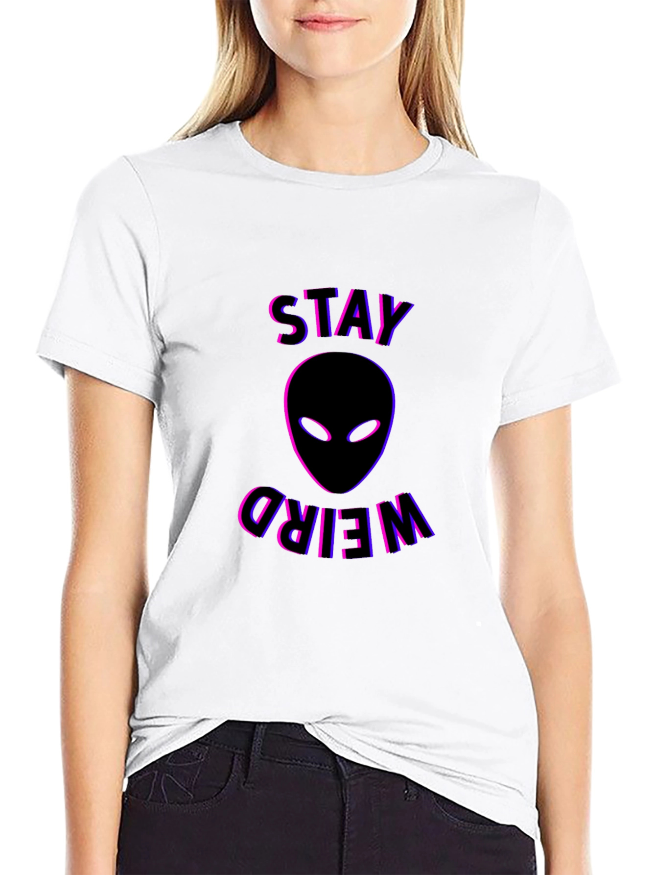 Black Stay Weird Alien Graphic T-Shirt - Black view 9