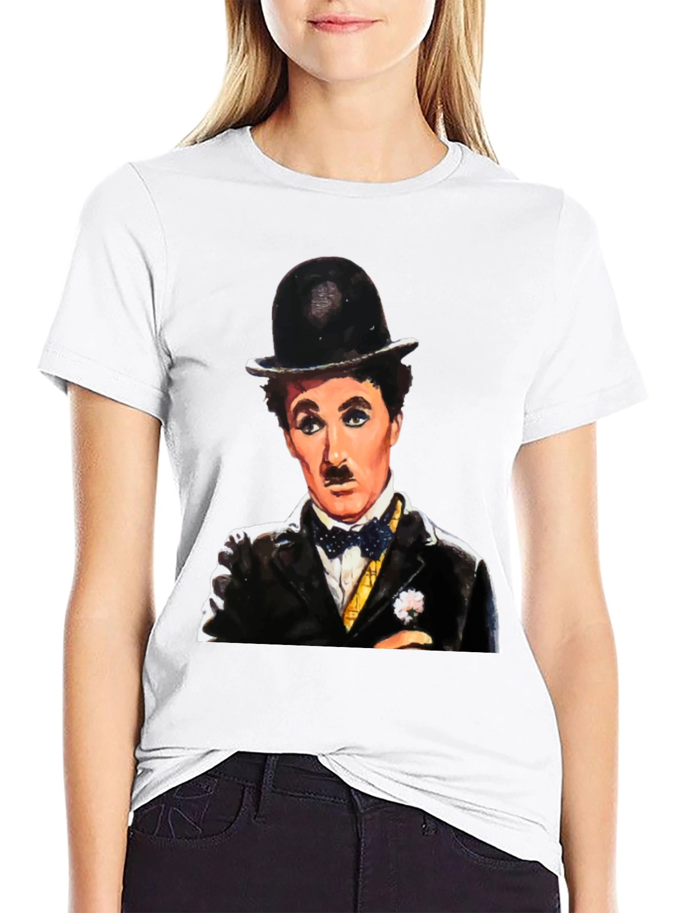 Black Charlie Chaplin Graphic Tee - Classic Film Icon T-Shirt view 9