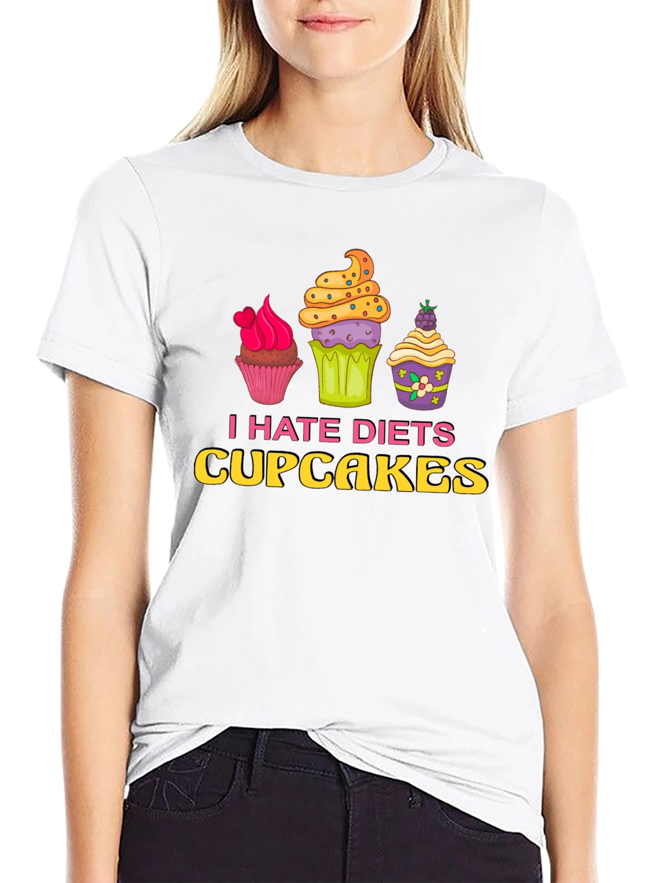 Black I Hate Diets Cupcakes Funny Graphic T-Shirt view 9
