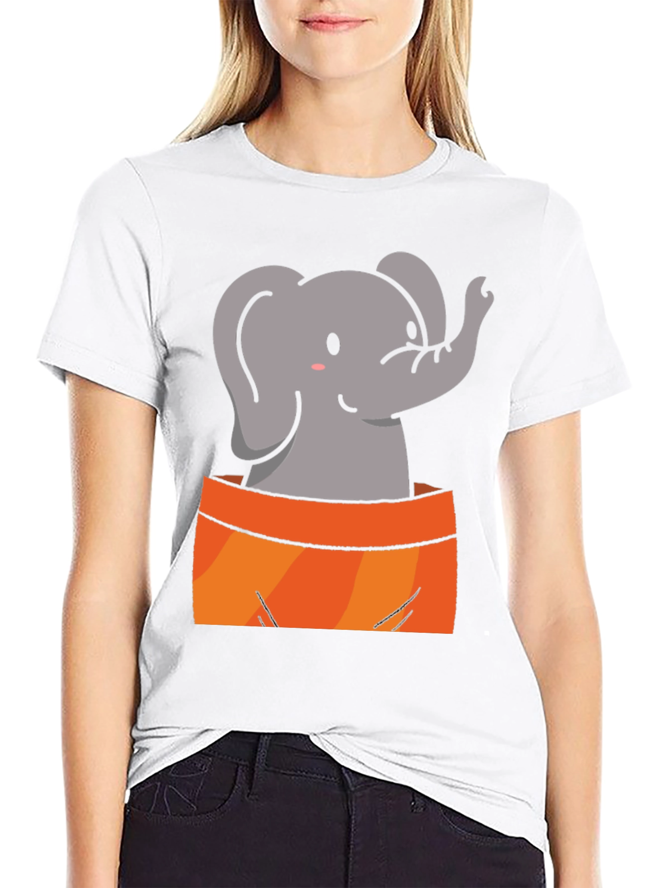 Black Cute Elephant Graphic Tee - Soft Black Cotton Shirt view 9
