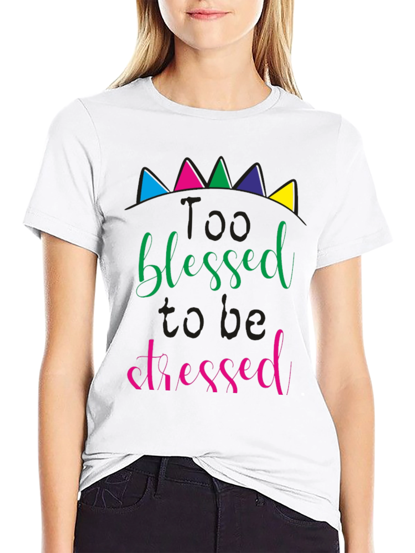 Black Too Blessed to be Stressed Black T-Shirt view 9