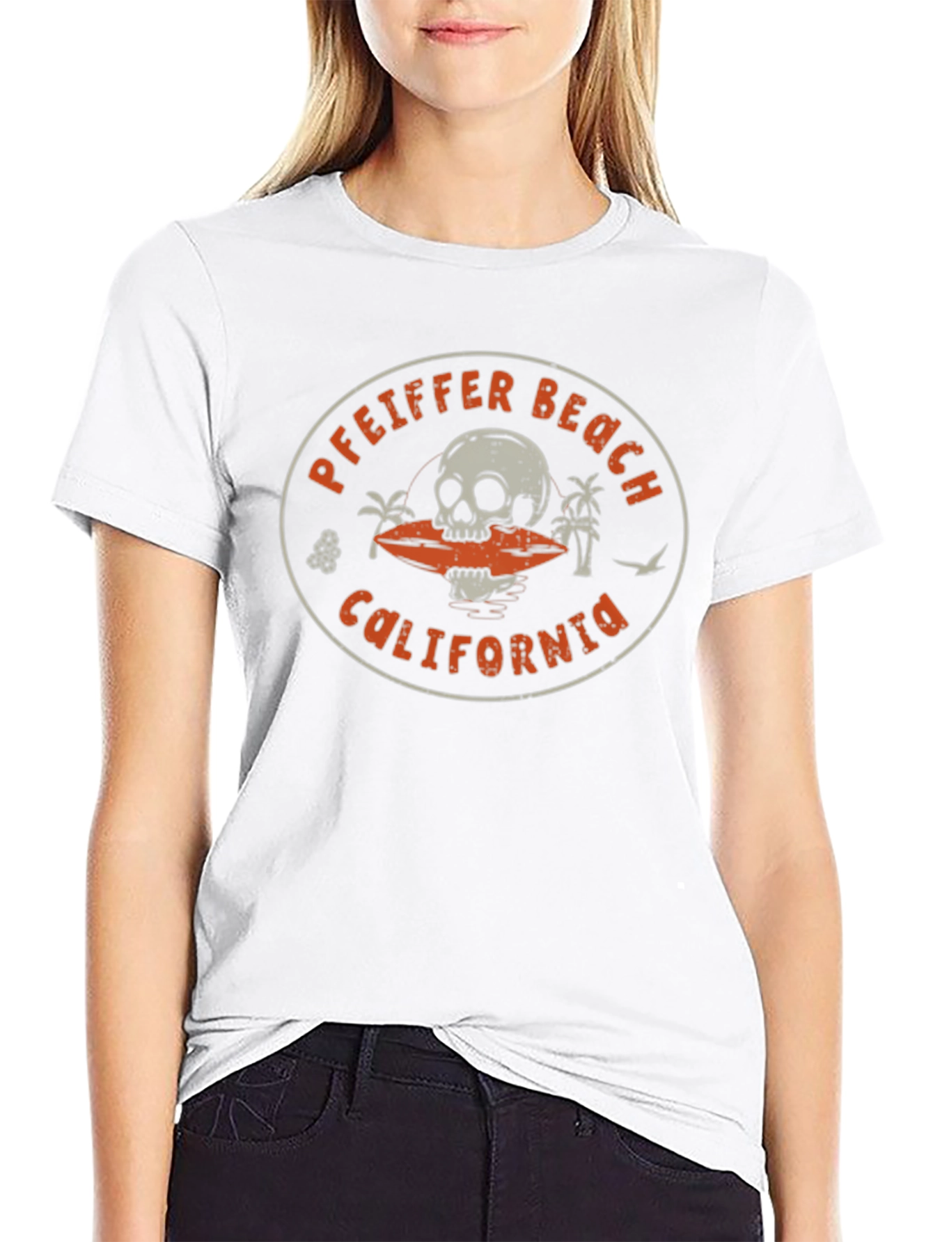 Black Pfeiffer Beach California Skull Graphic T-Shirt view 9