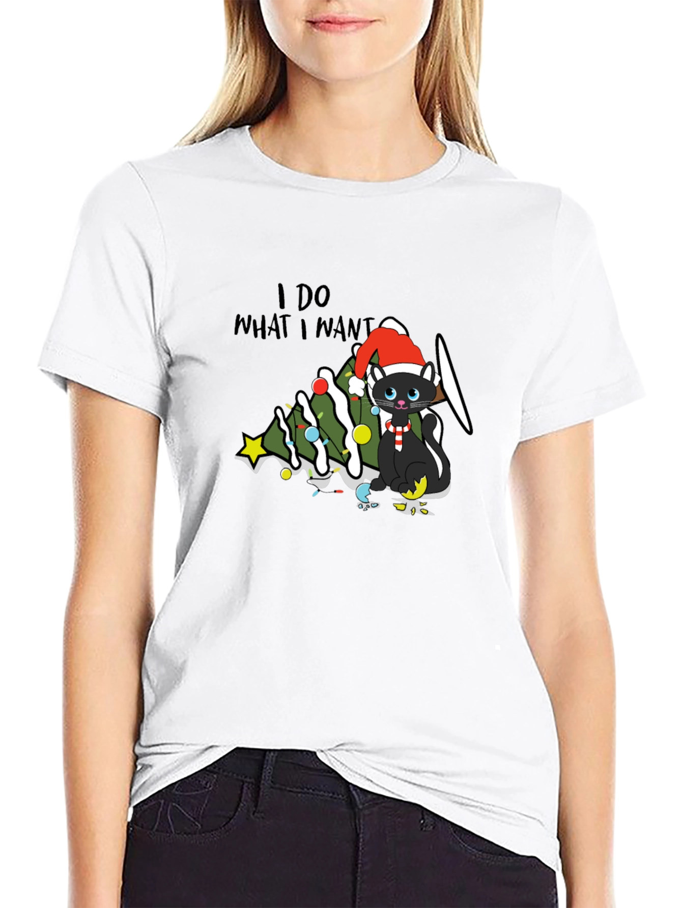 Black I Do What I Want Christmas Cat T-Shirt view 9