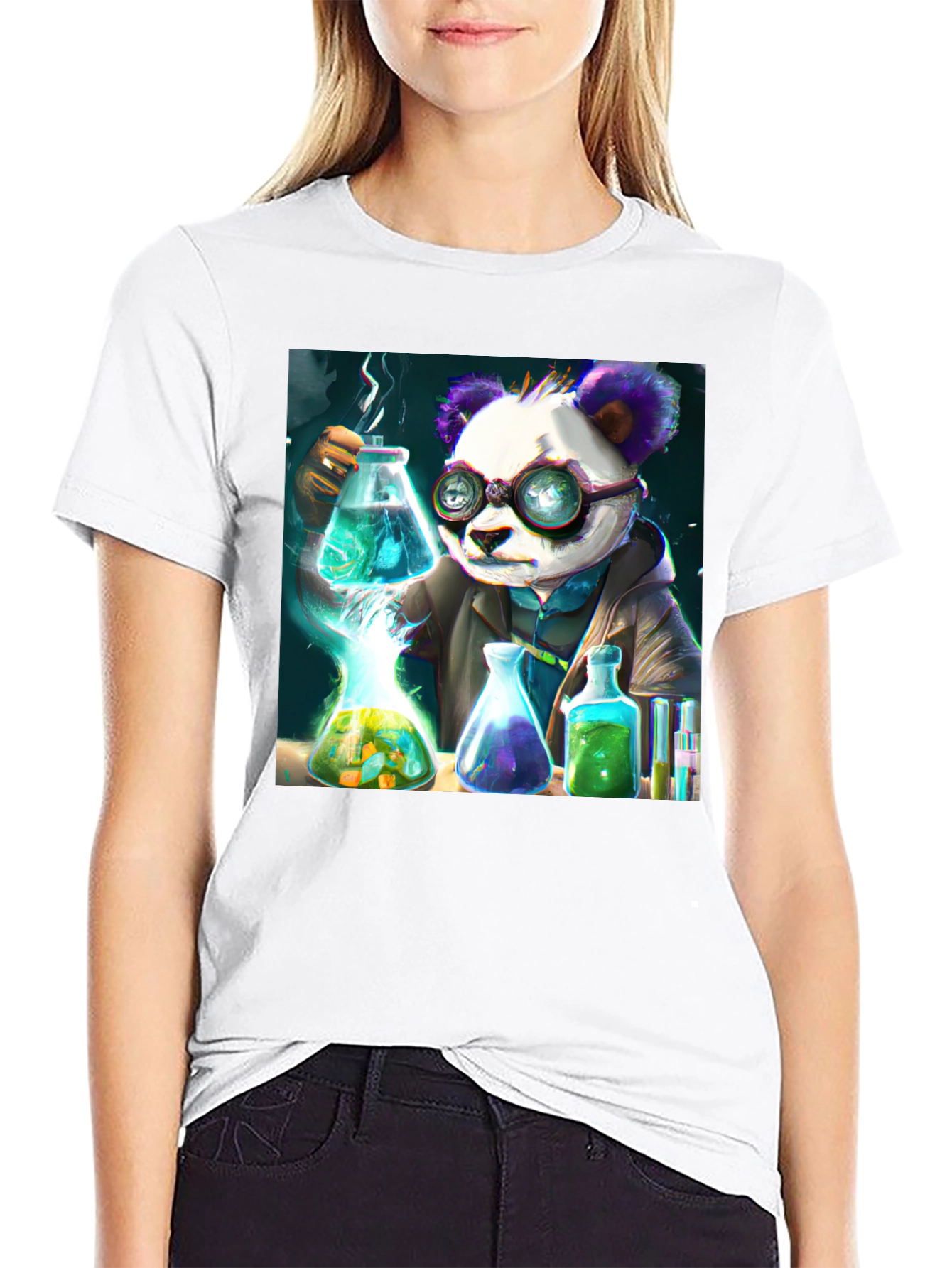 Black Scientist Panda Graphic Tee - Cool Black T-Shirt view 9