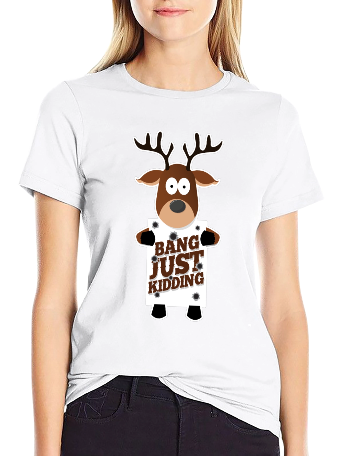 Black Bang Just Kidding Reindeer Graphic Tee view 9