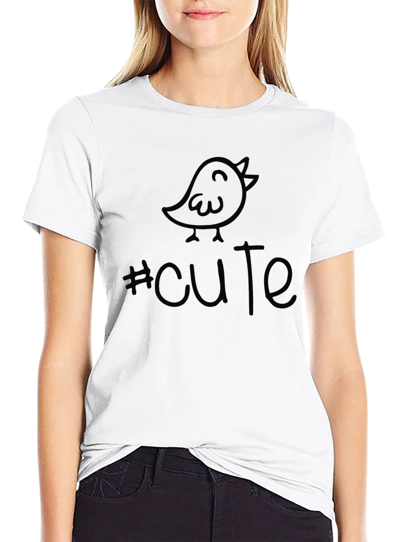 Black Cute Bird Hashtag Graphic Black T-Shirt view 9