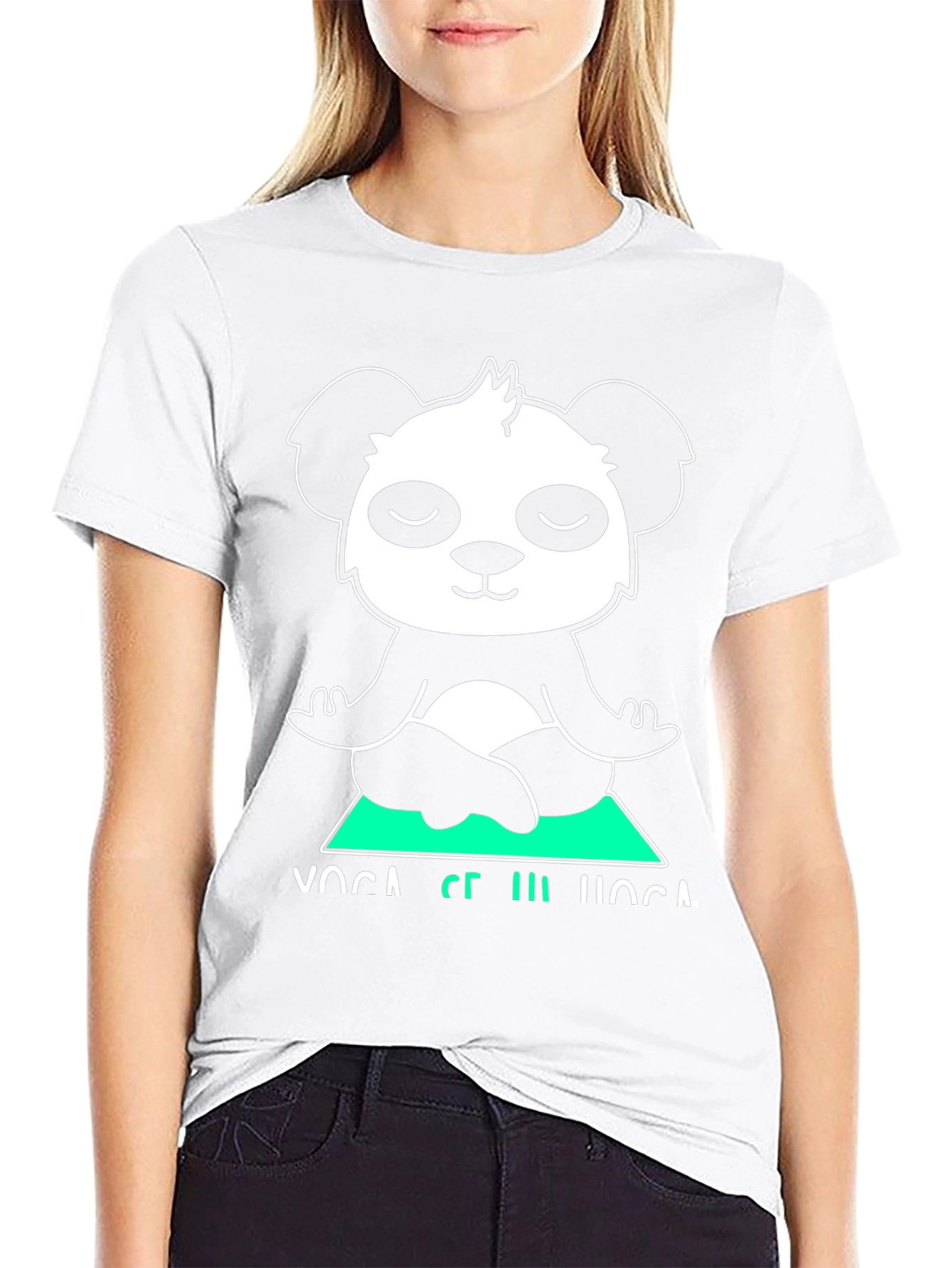 Black Yoga Panda Graphic Tee - Meditating Bear Shirt view 9