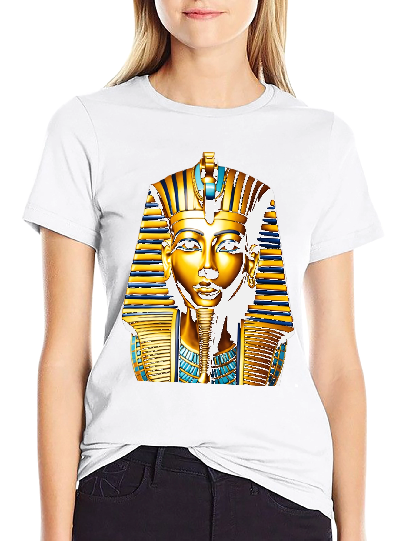 Black Egyptian Pharaoh T-Shirt - Gold King Tut Design view 9