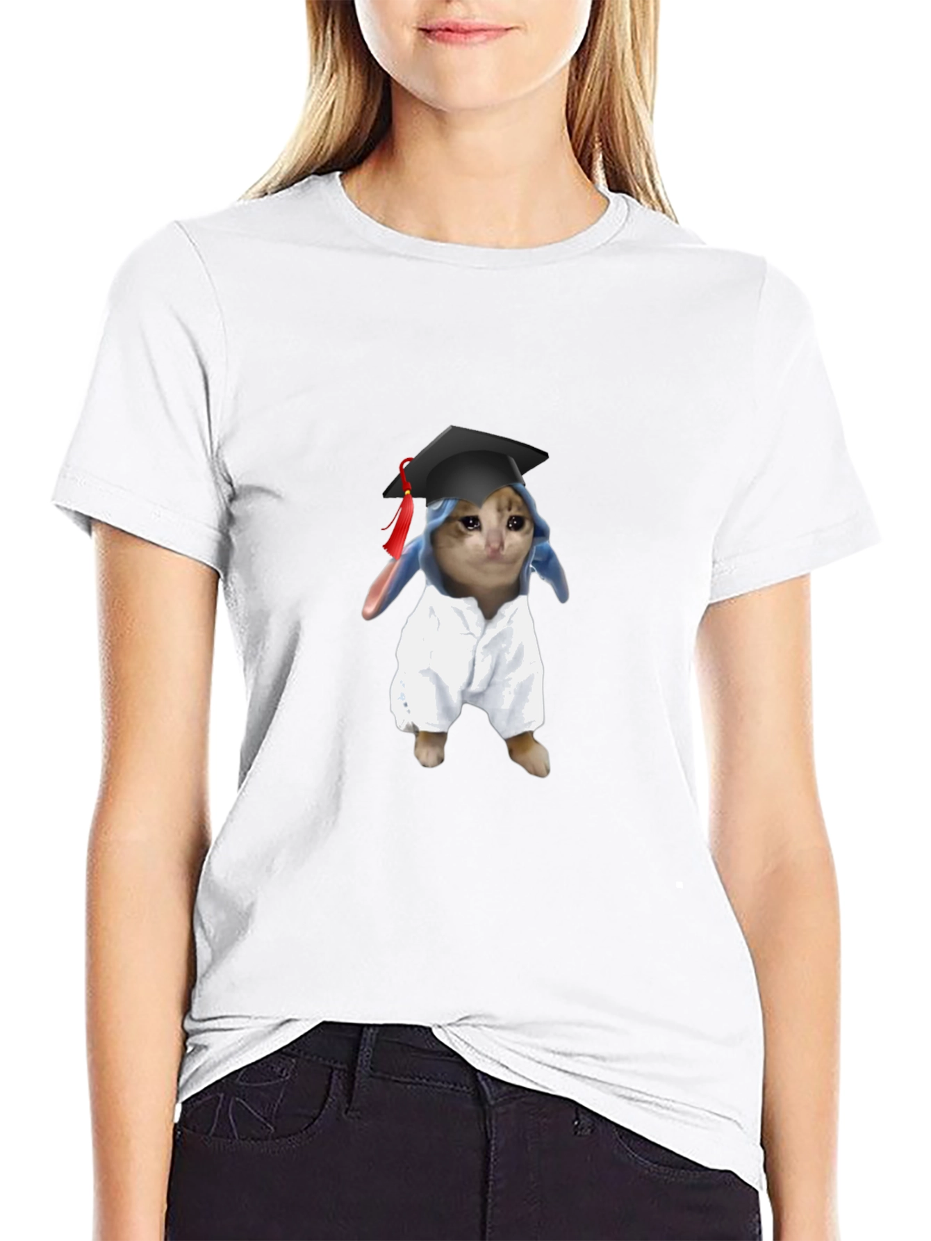 Black Funny Graduate Cat Graphic T-Shirt view 9