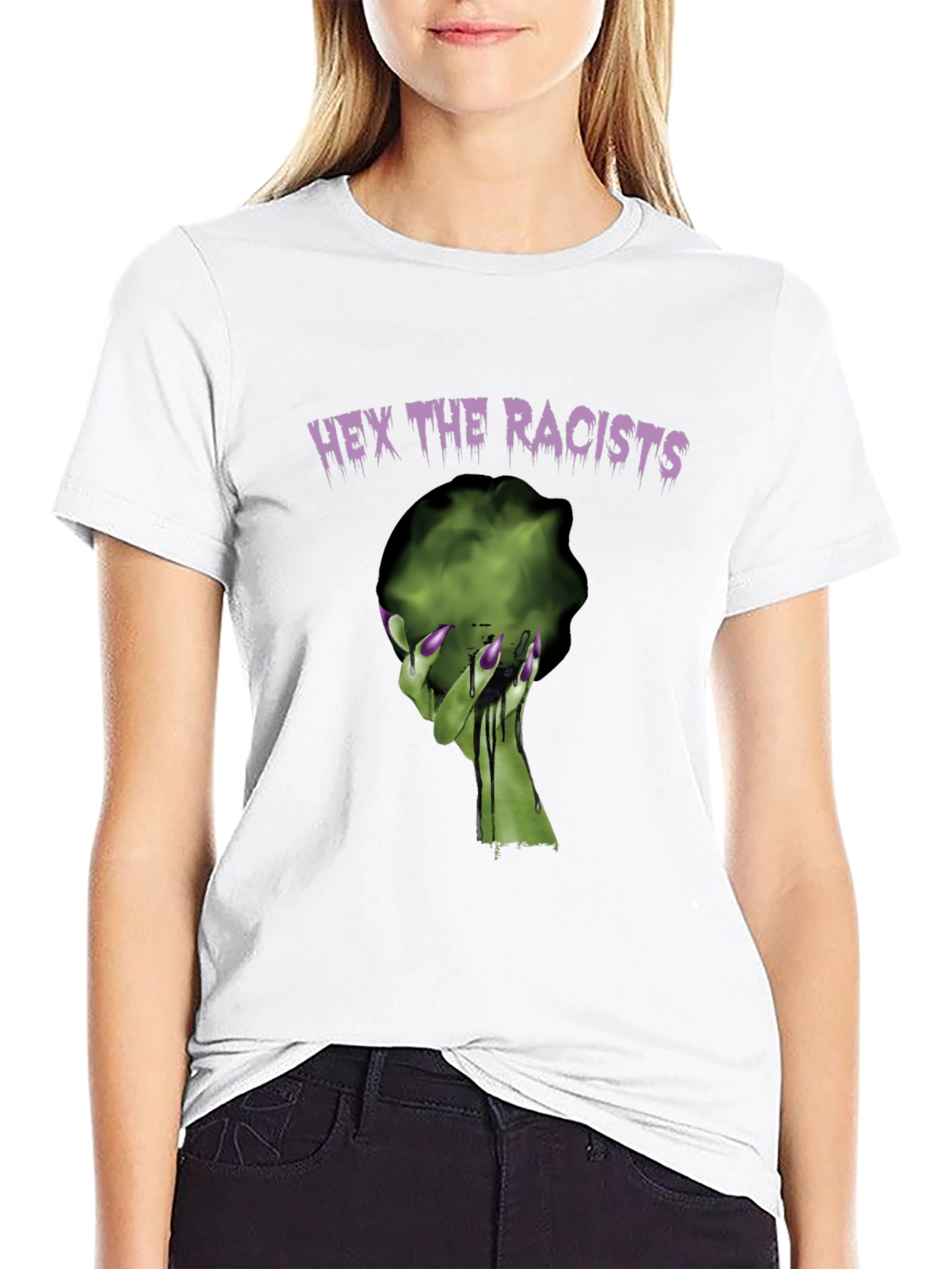 Black Hex the Racists Graphic T-Shirt view 9