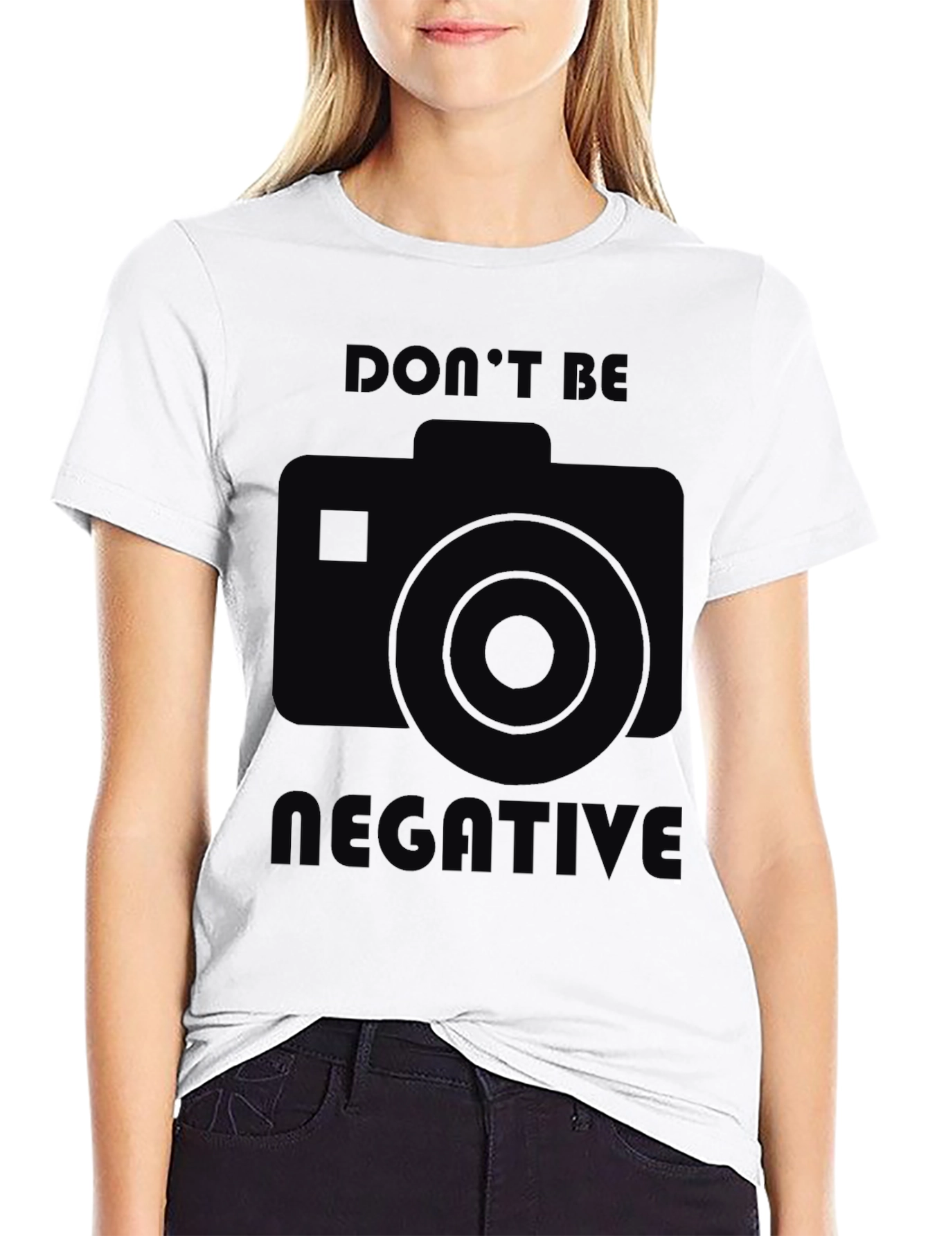 Black Don't Be Negative Camera Graphic T-Shirt view 9