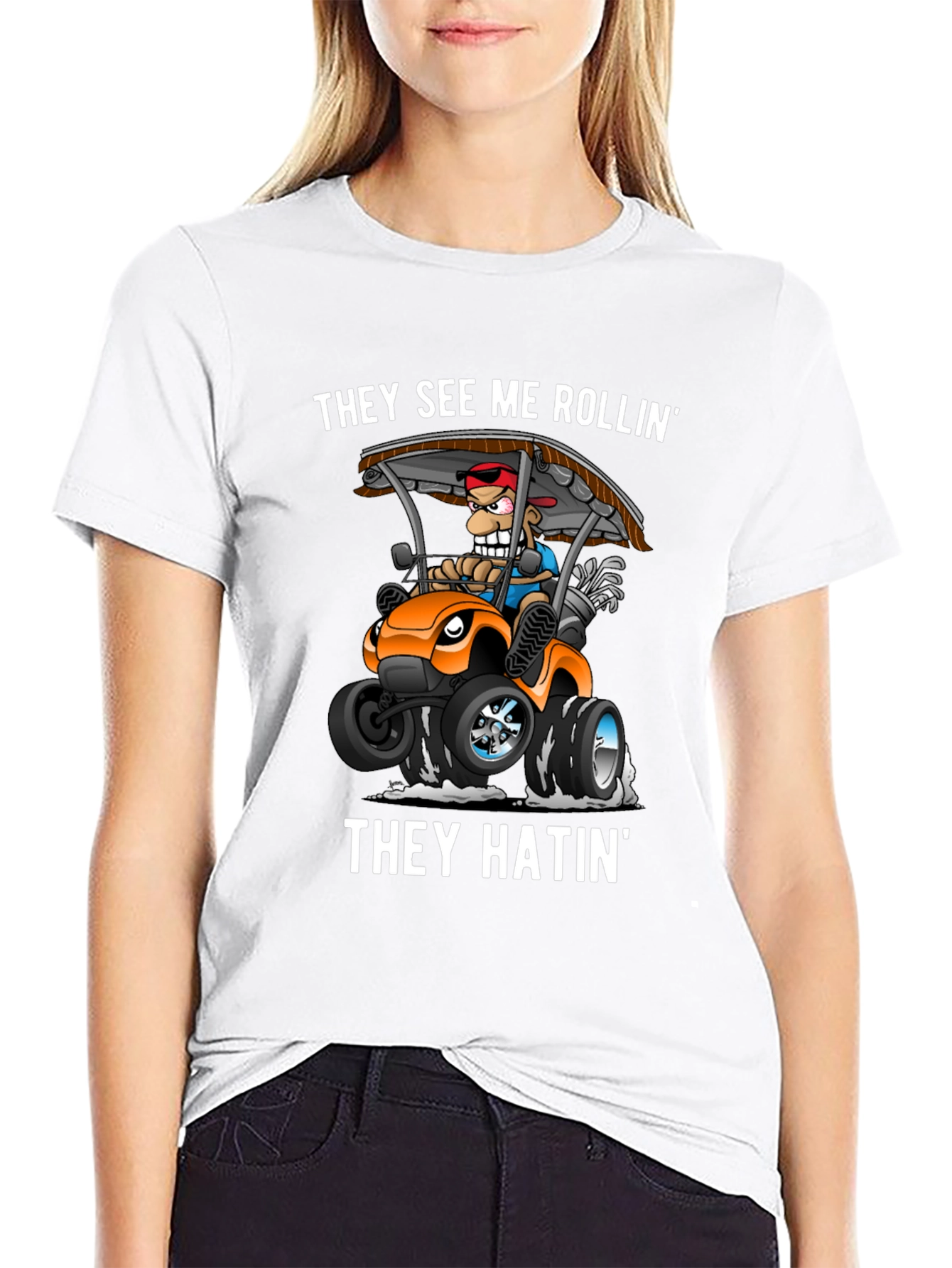 Black Funny "They See Me Rollin'" Graphic Tee view 9