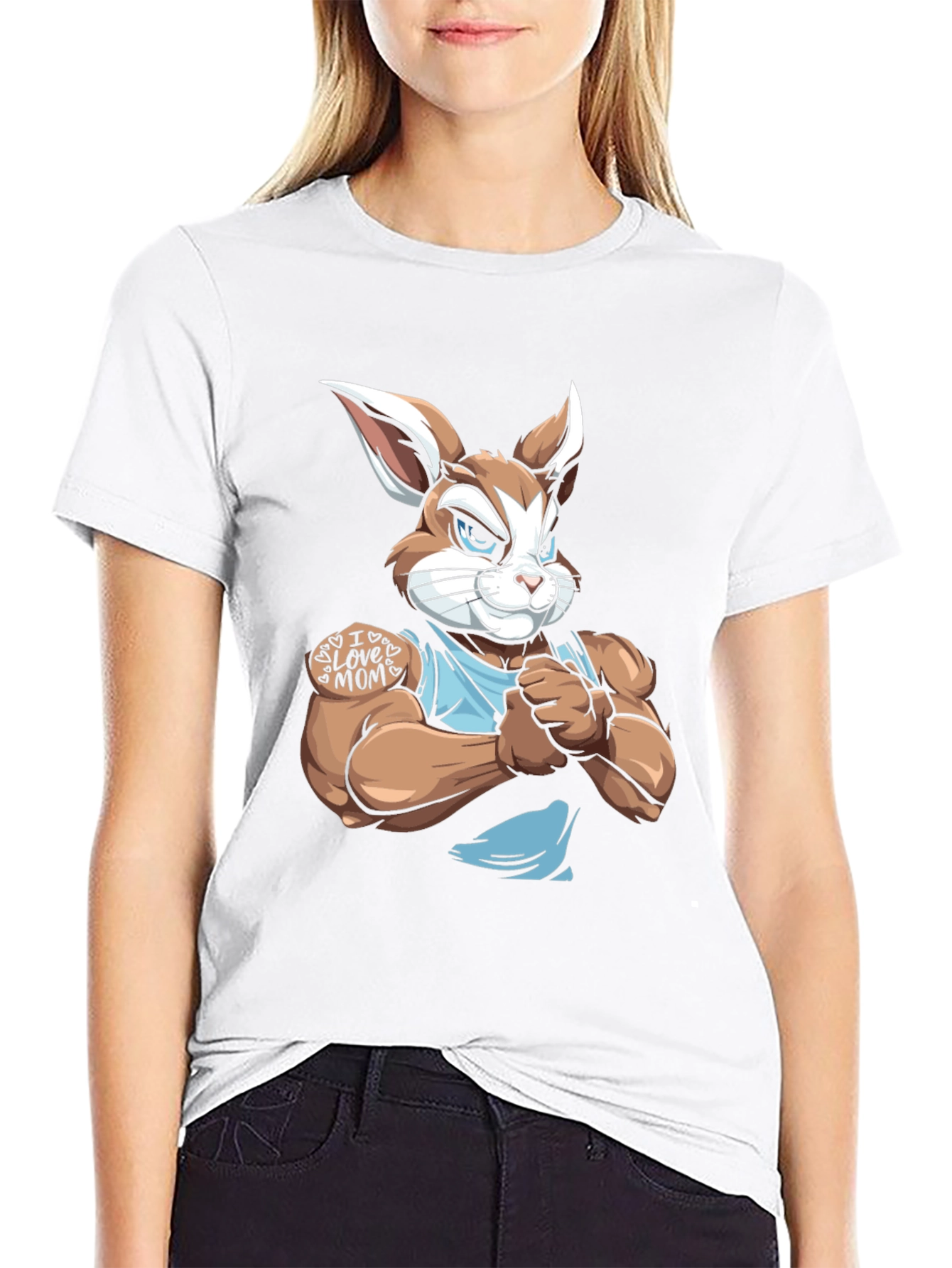 Black Muscular Bunny T-Shirt - I Love Mom view 9