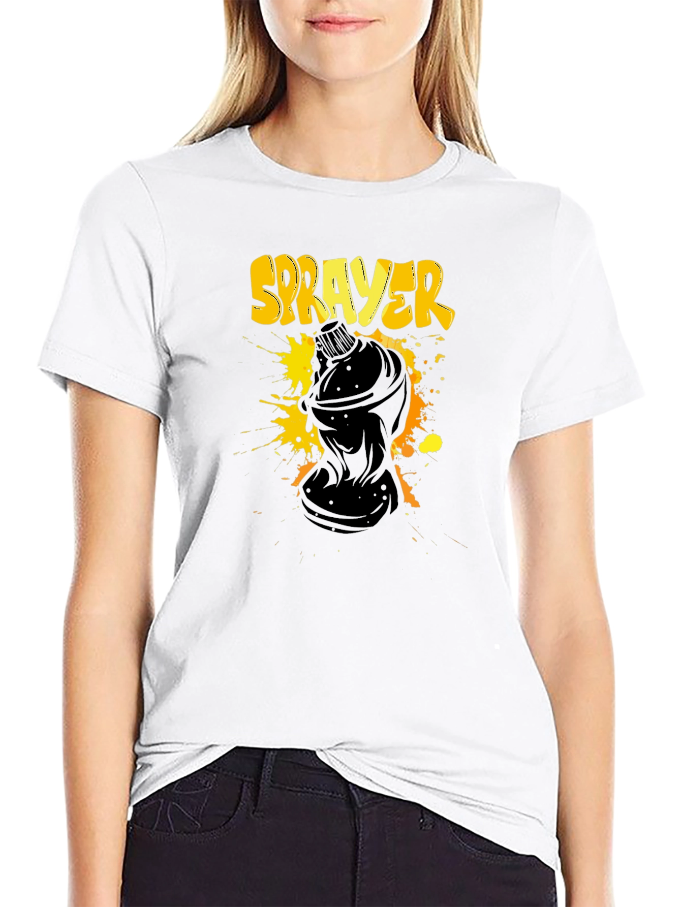 Black Sprayer Graphic T-Shirt - Black Crew Neck Tee view 9