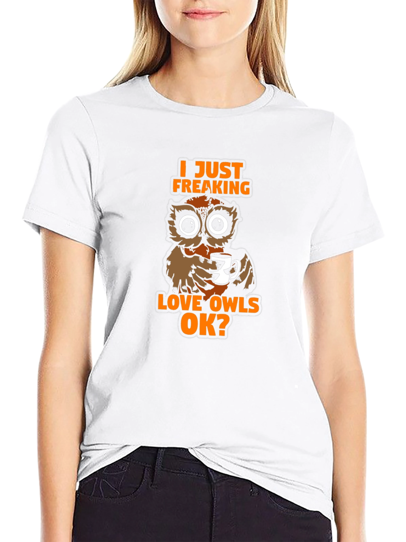 Black I Just Freaking Love Owls OK? T-Shirt view 9