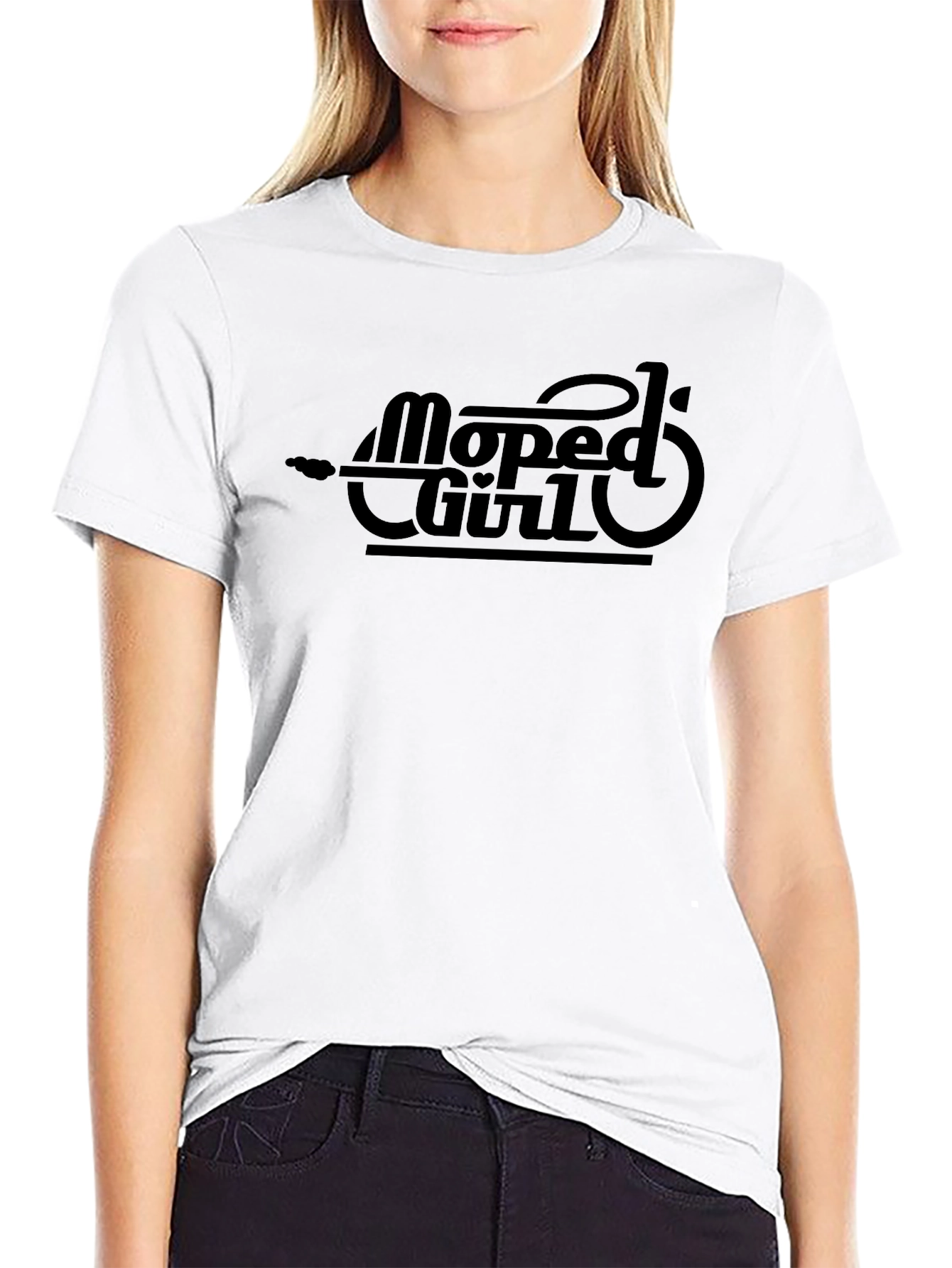 Black Moped Girl Graphic Tee - Sleek Black Cotton T-Shirt view 9