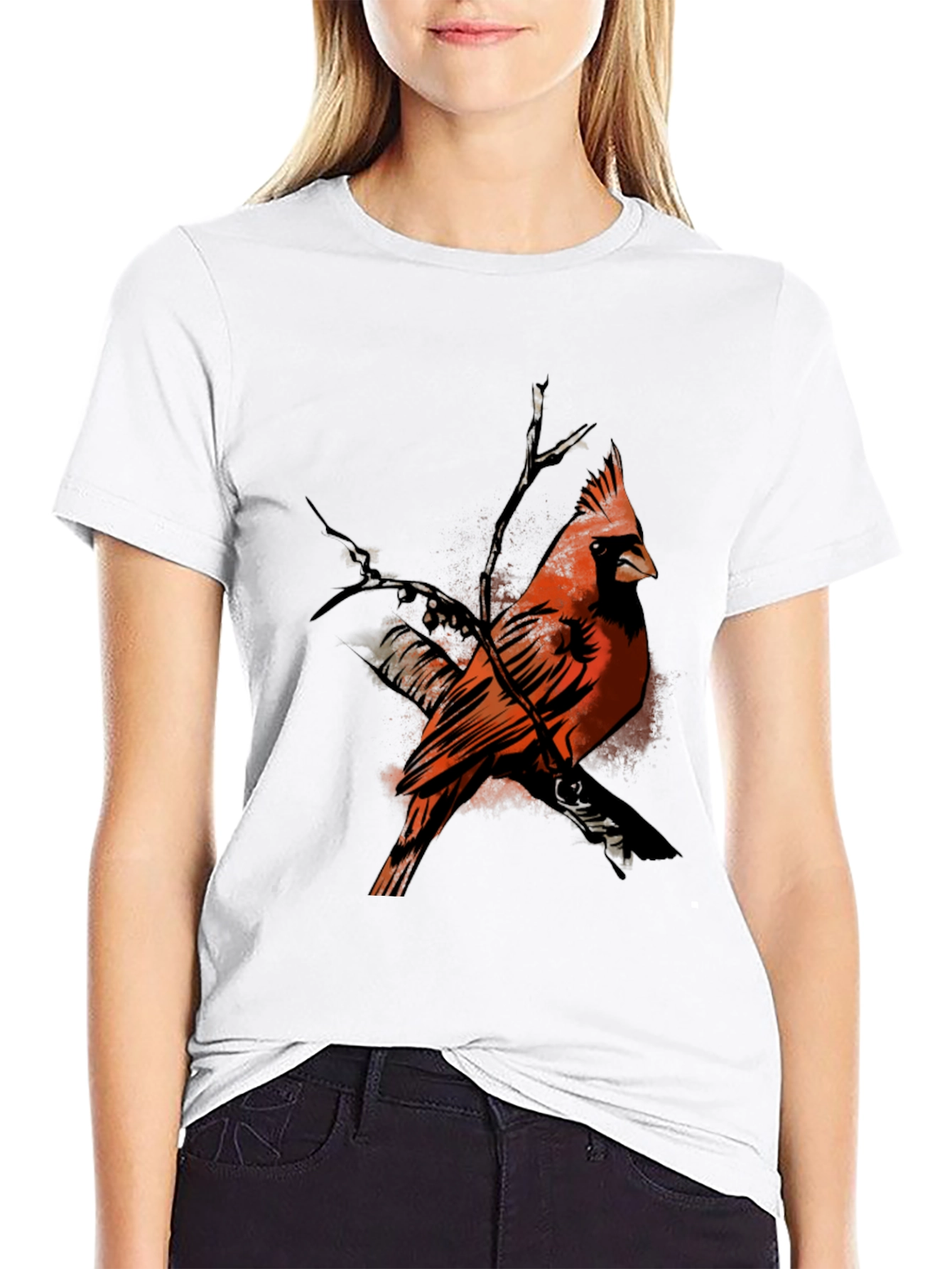 Black Cardinal Bird Graphic Black T-Shirt view 9
