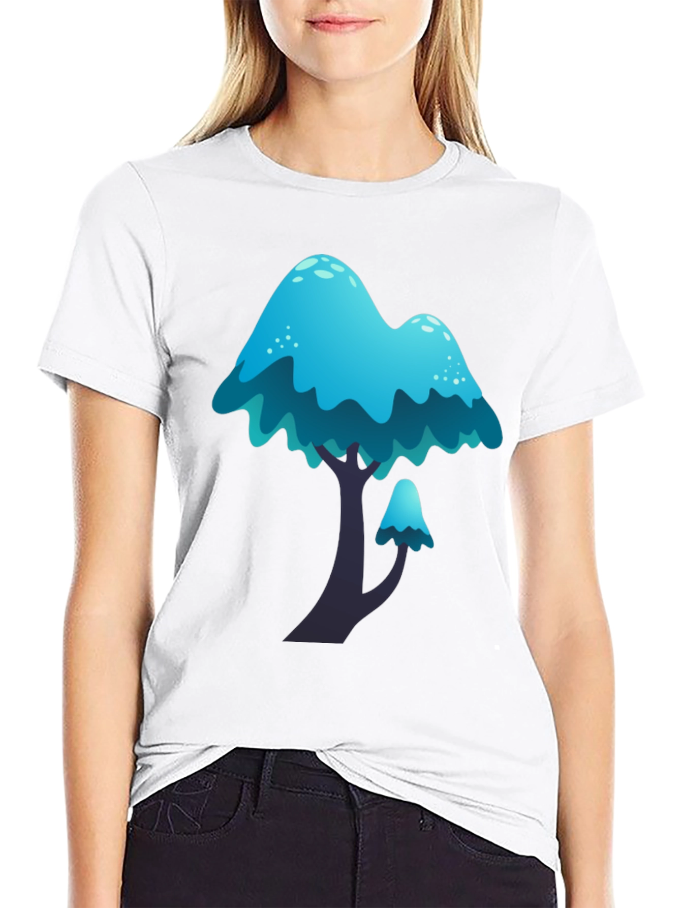 Black Blue Mushroom Graphic Tee - Funky Casual Wear view 9