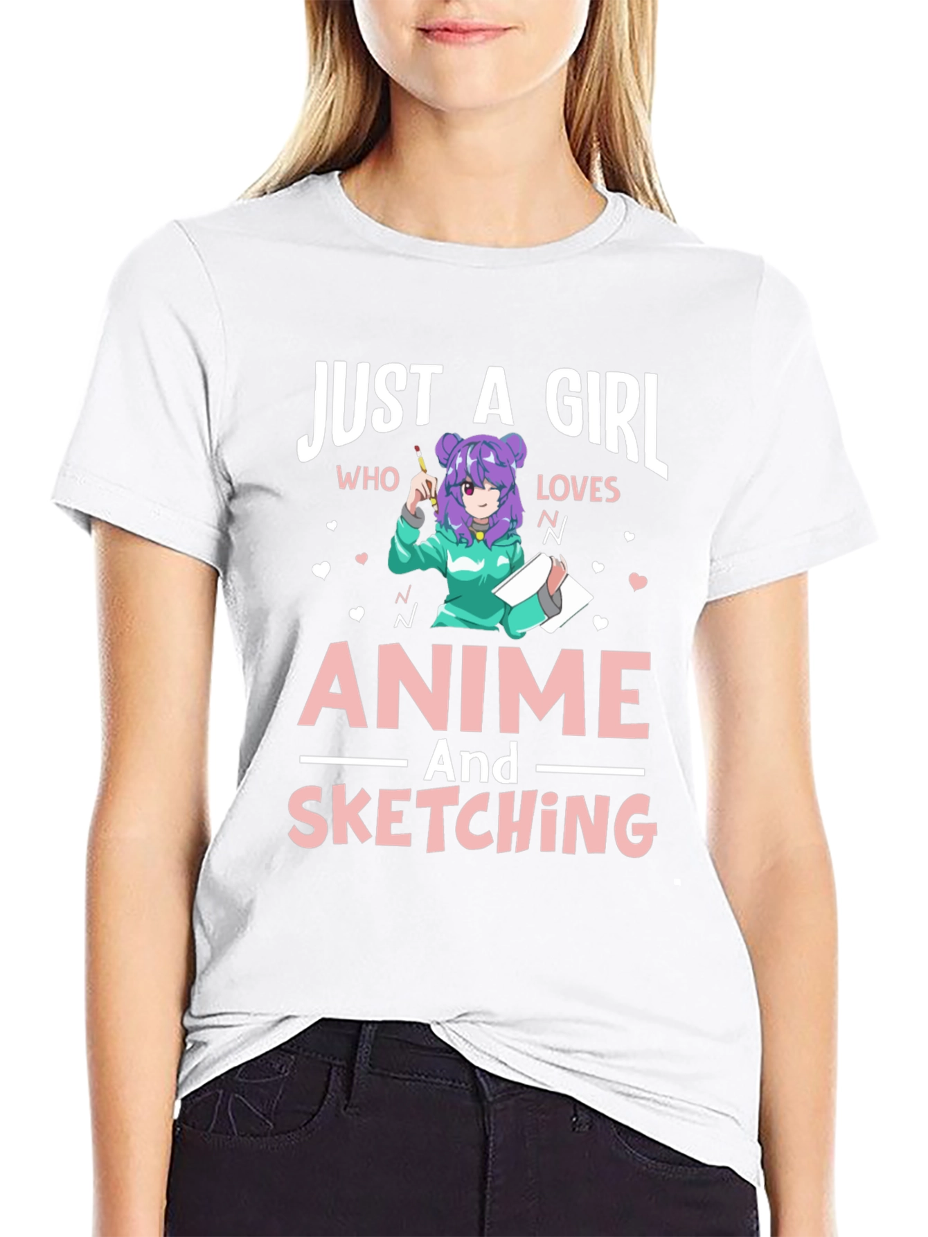 Black Anime & Sketching Girl's T-Shirt view 9