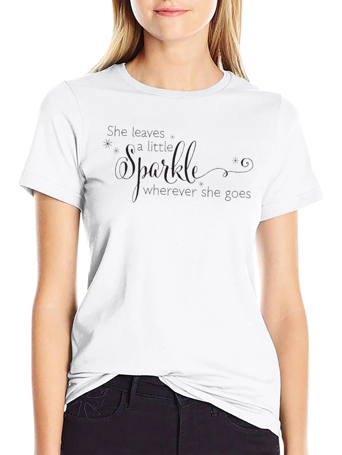 Black Sparkle Graphic Tee - Soft Cotton Casual T-Shirt view 9
