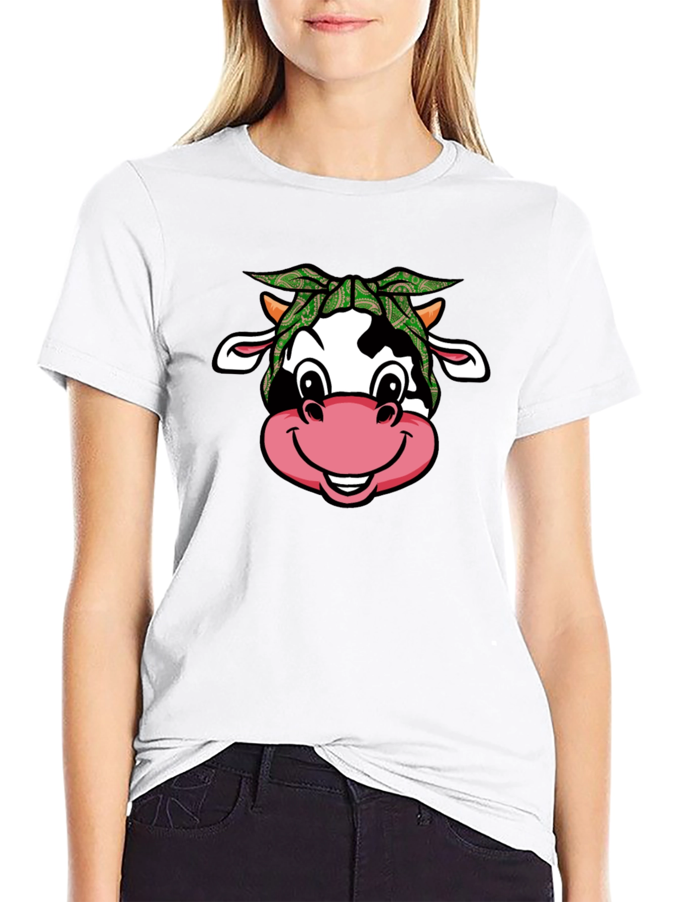 Black Cow Bandana T-Shirt - Cute Animal Graphic Tee view 9
