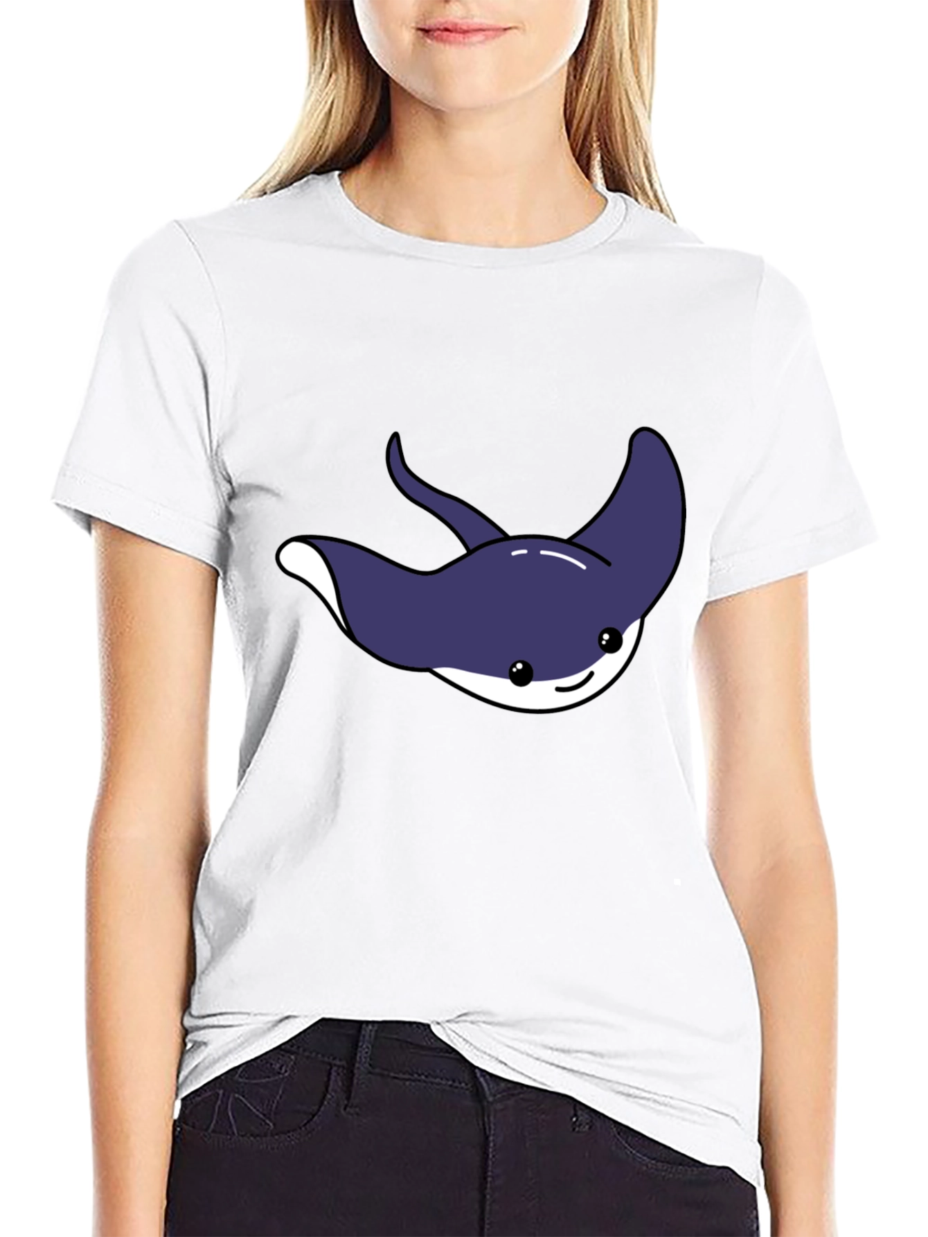 Black Cute Cartoon Stingray Graphic Tee view 9