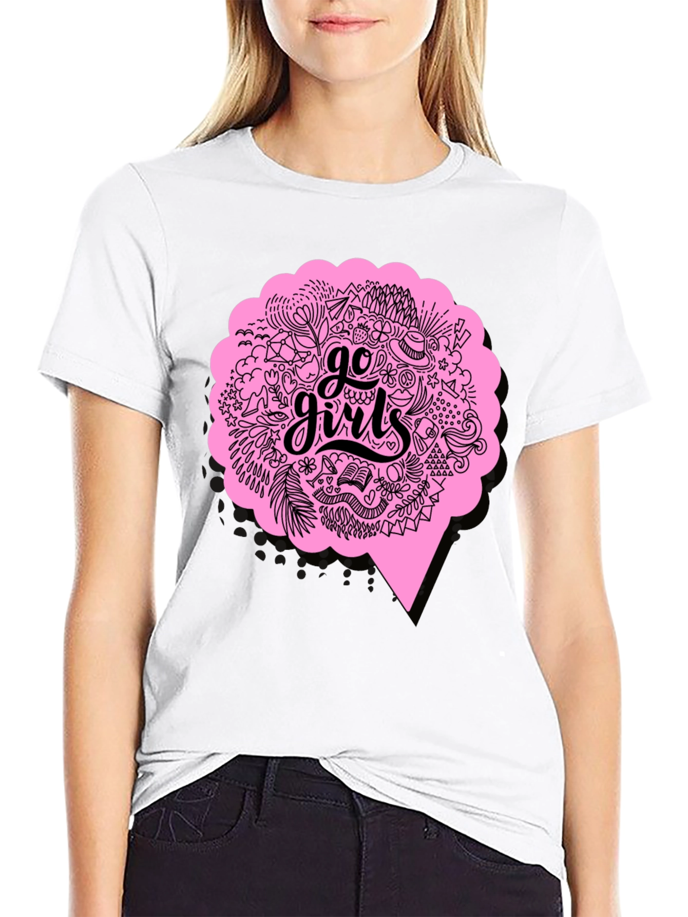 Black Go Girls Graphic Tee - Black Cotton T-Shirt view 9
