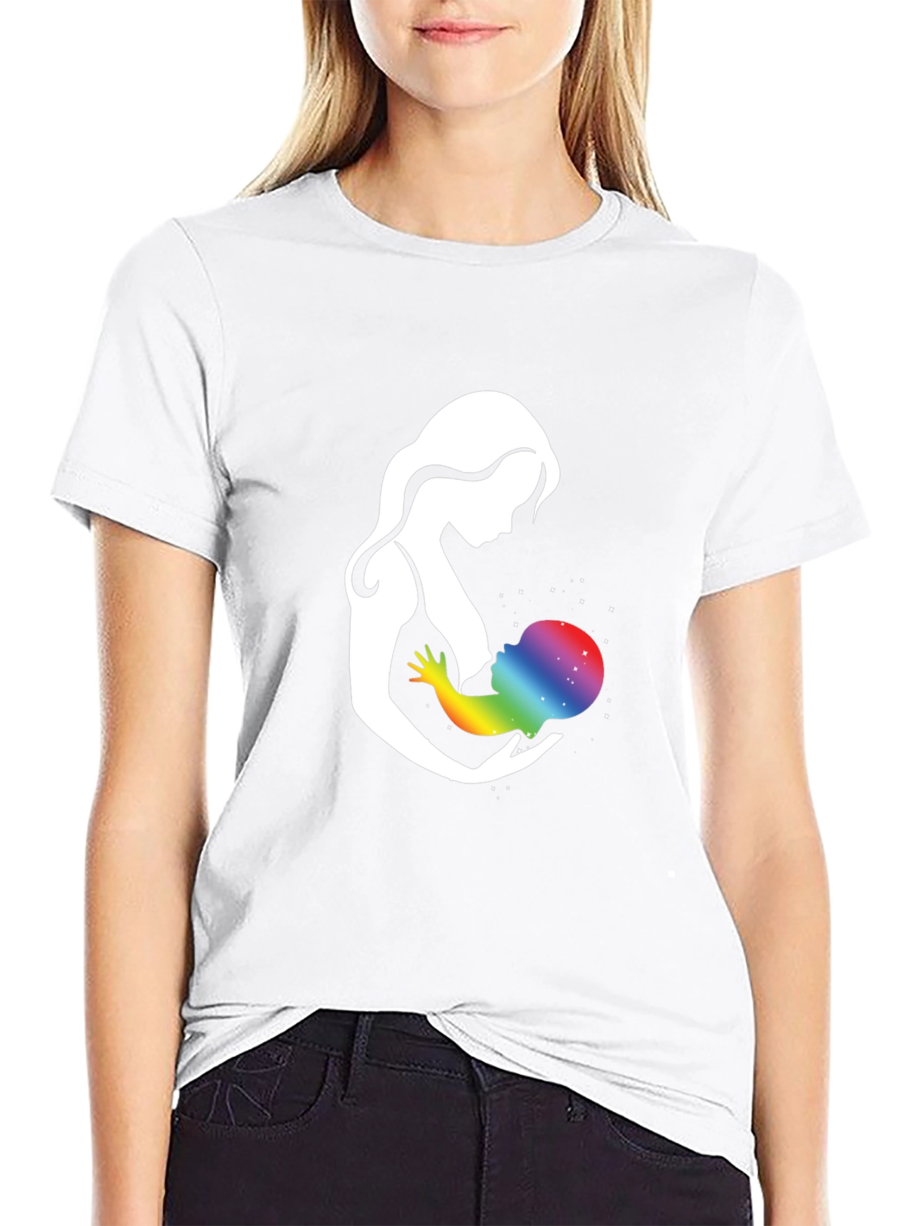 Black Mother & Child Rainbow Galaxy Graphic T-Shirt view 9