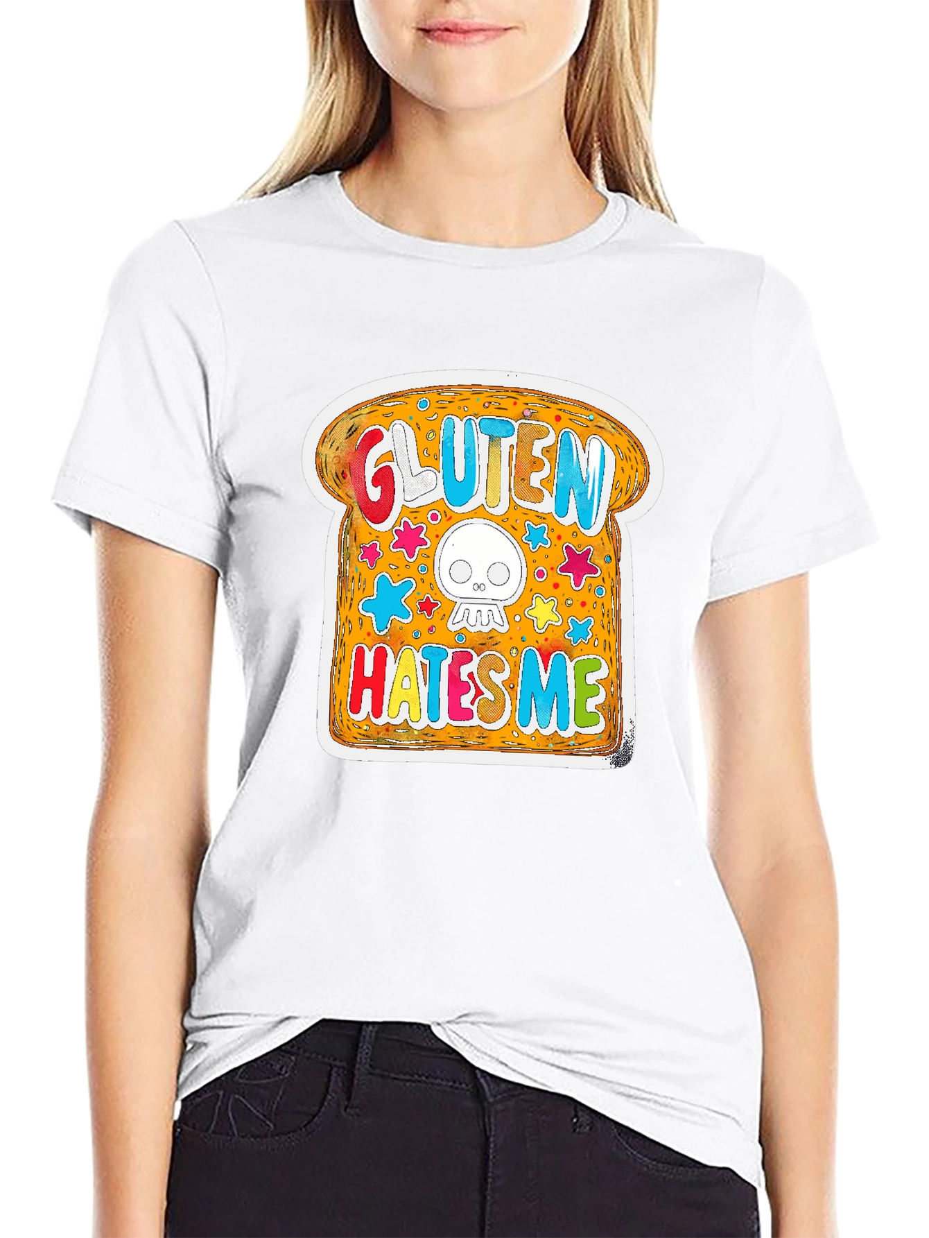Black Gluten Hates Me T-Shirt Funny Graphic Novelty Tee view 9