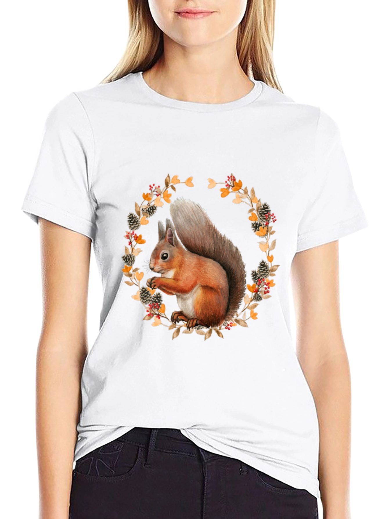 Black Squirrel Wreath Graphic T-Shirt - Unisex Style view 9