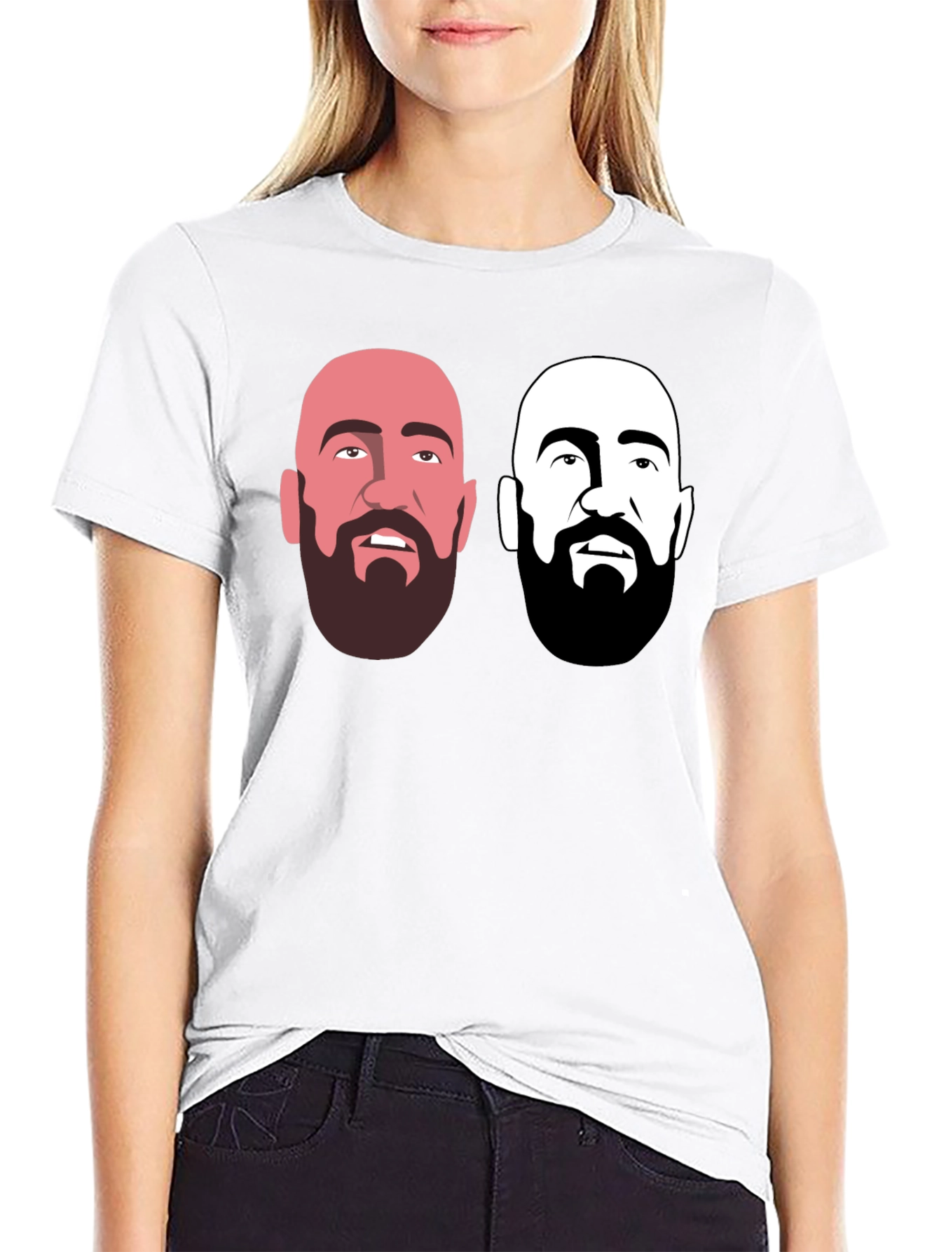 Black Men's Black Graphic T-Shirt - Bearded Faces Design view 9