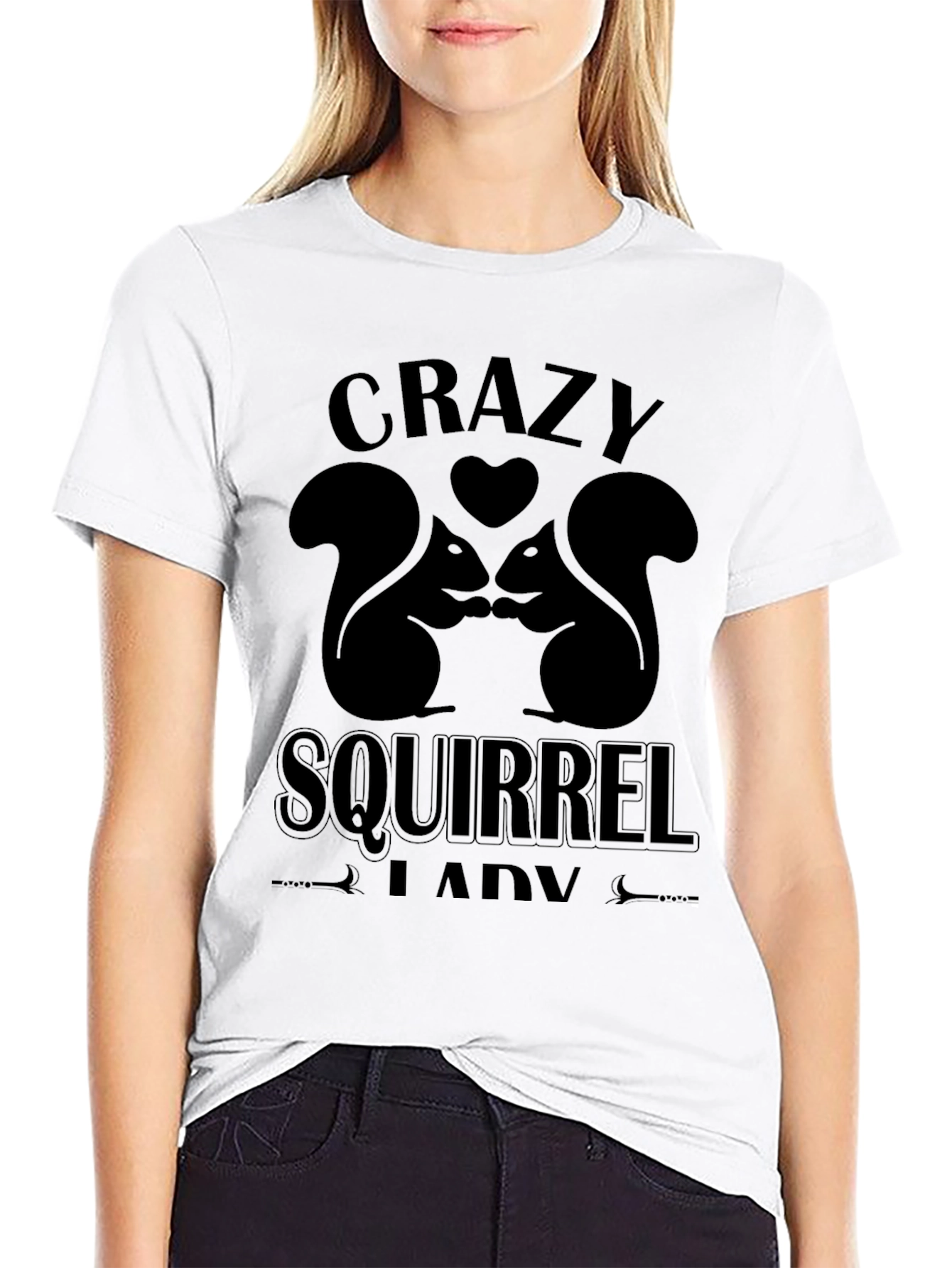 Black Crazy Squirrel Lady Graphic Tee view 9