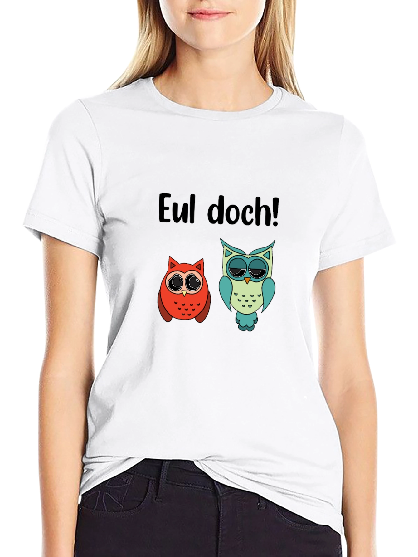Black Eul doch! Funny Owl Graphic T-Shirt view 9