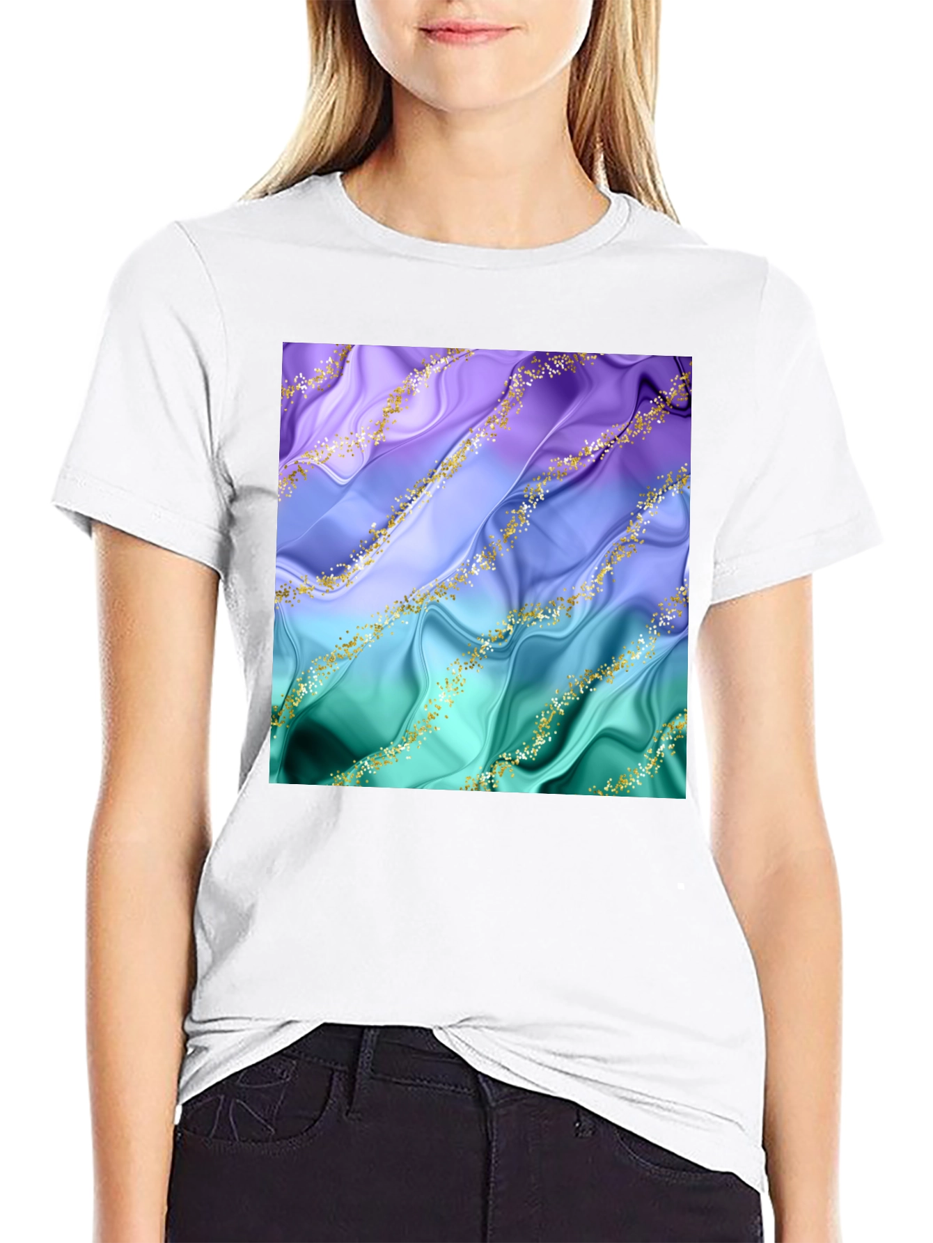 Black Elegant Marble Design Black T-Shirt view 9