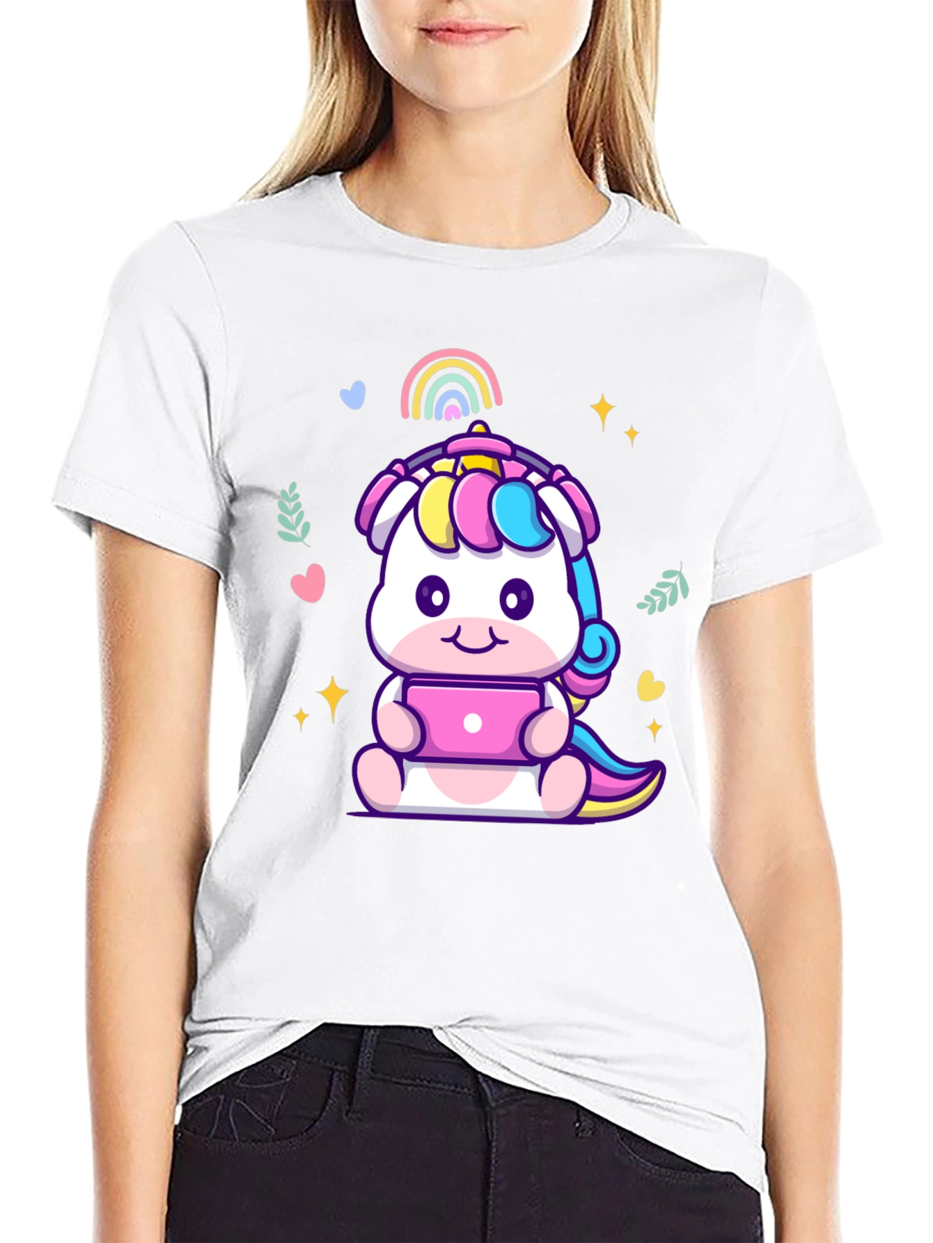 Black Cute Unicorn Laptop Graphic Tee - Black T-Shirt view 9