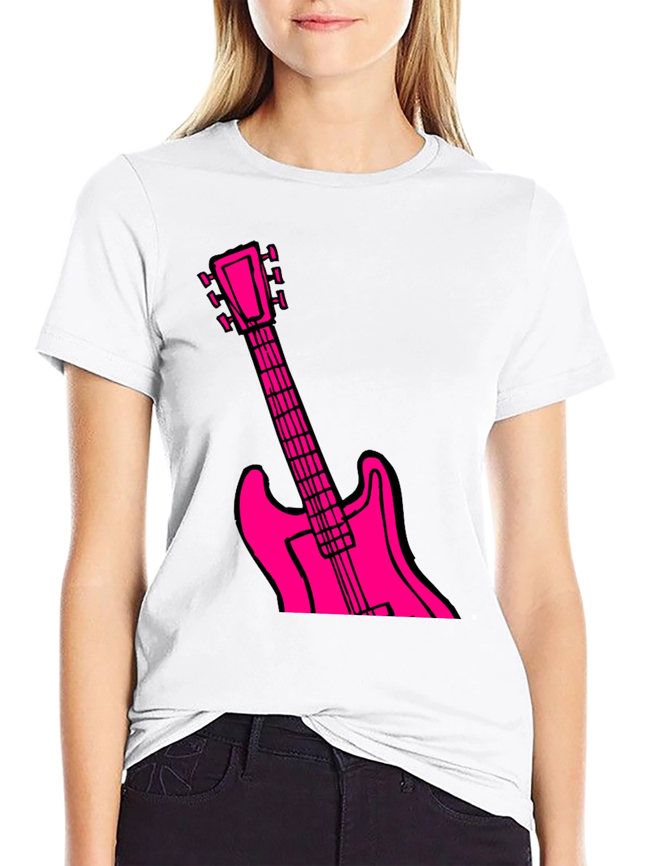 Black Black T-Shirt with Pink Guitar Graphic view 9