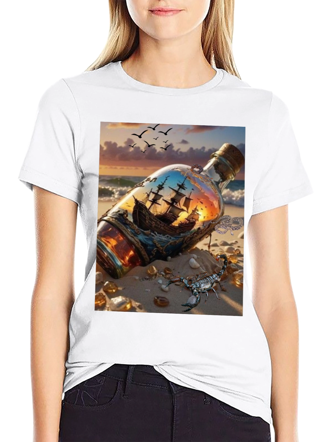 Black Ship in a Bottle Graphic Tee view 9