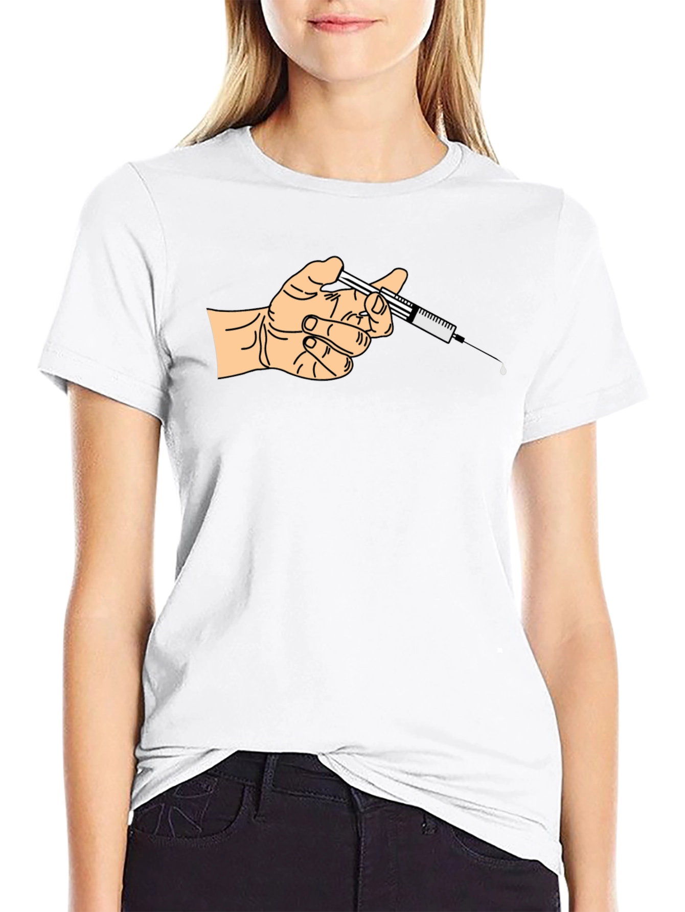 Black Hand Holding Syringe Graphic Tee - Unisex Black T-Shirt view 9