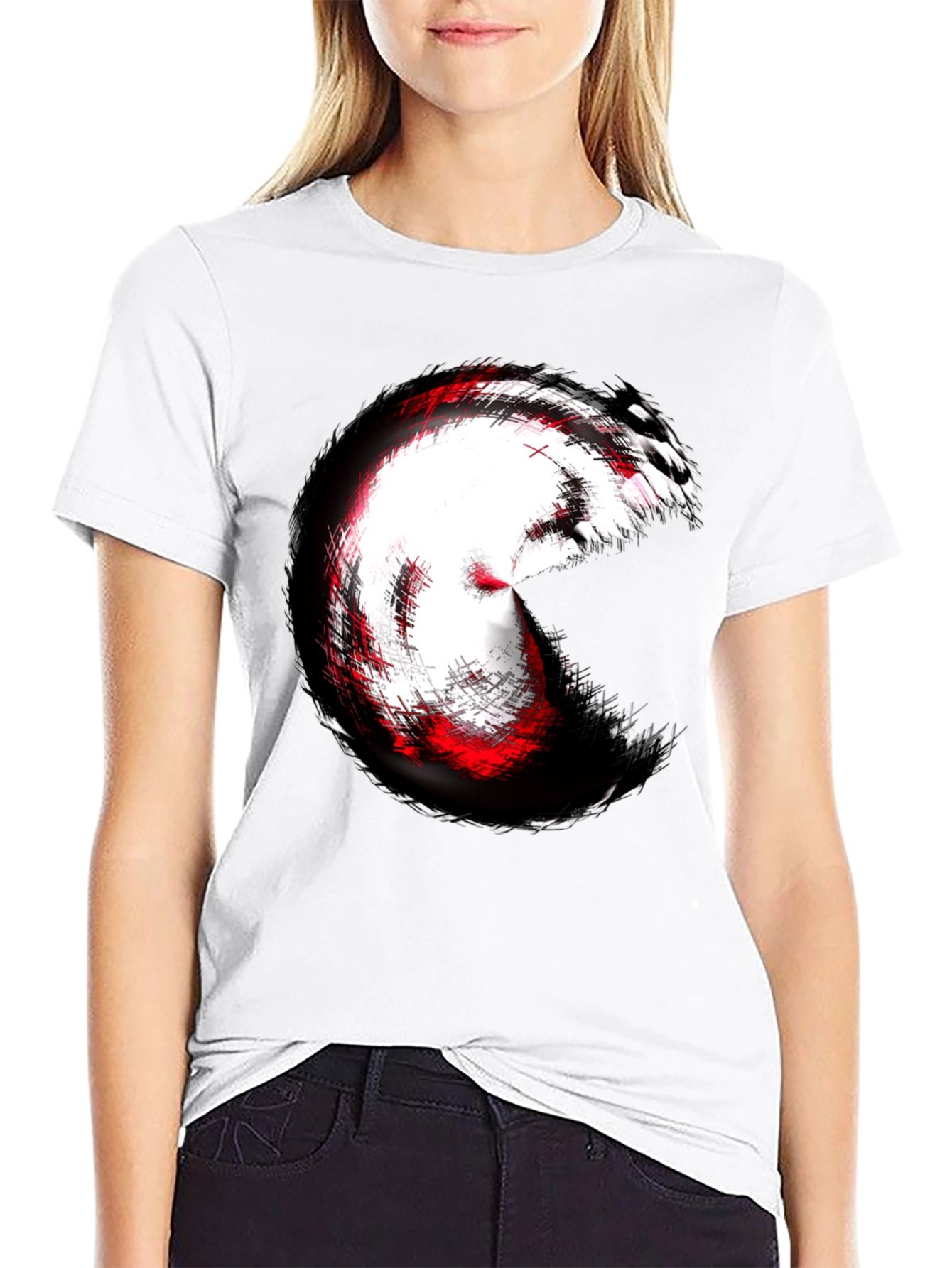 Black Abstract Circle Graphic Tee - Black Cotton Blend view 9