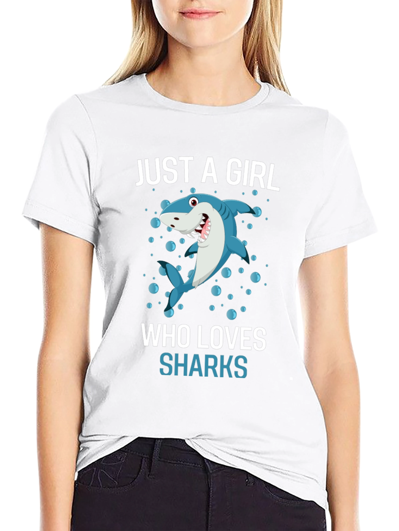 Black Just A Girl Who Loves Sharks T-Shirt view 9
