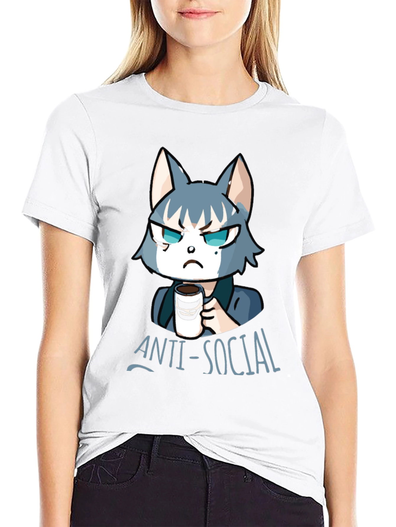 Black Anti-Social Wolf Graphic Tee - Coffee Lover T-Shirt view 9