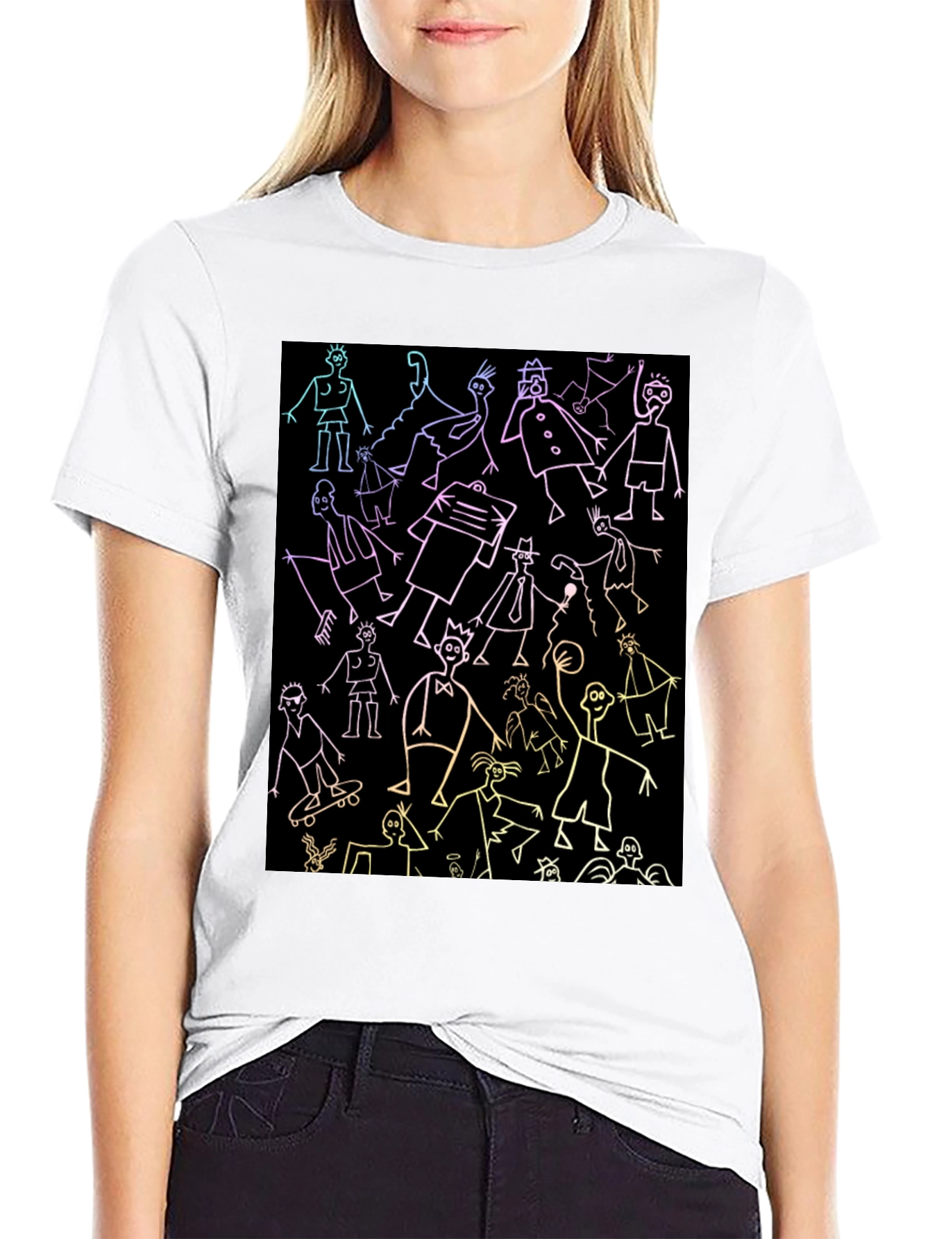 Black Doodle People Graphic Black T-Shirt view 9