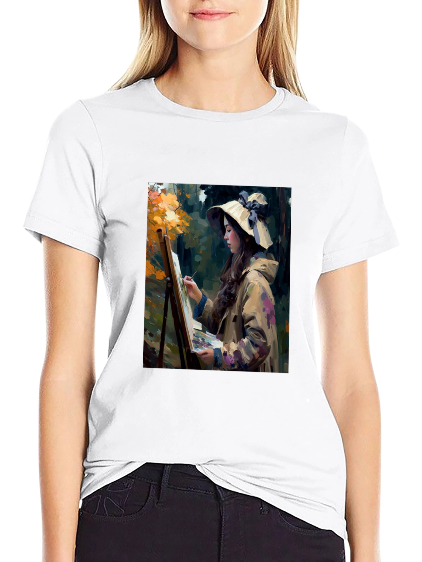 Black Artistic Woman Painting Scene Graphic T-Shirt view 9